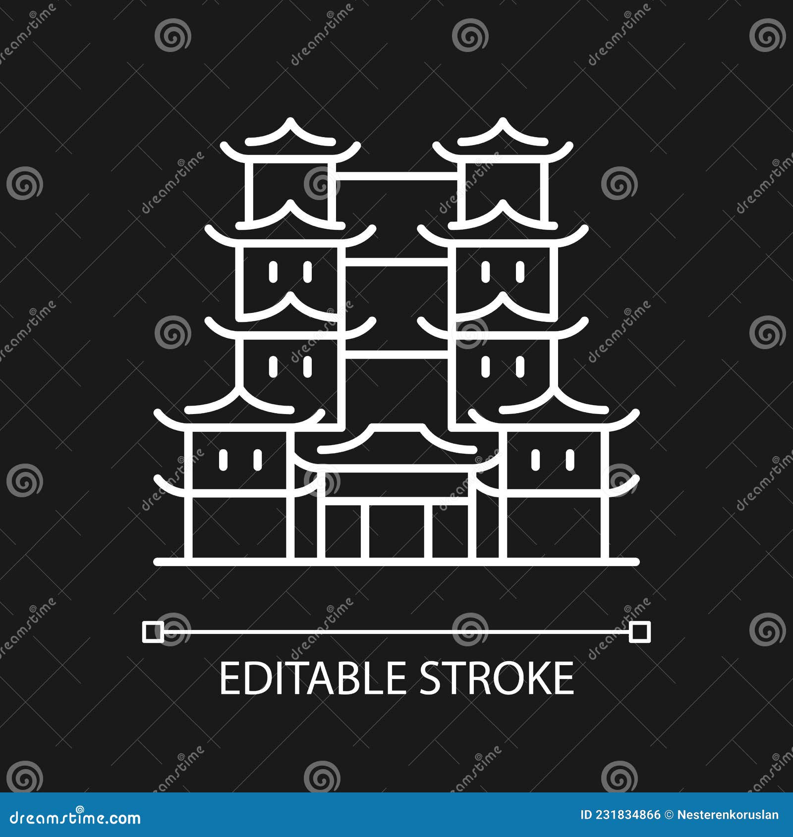 Tooth Relic Temple White Linear Icon for Dark Theme Stock Vector ...