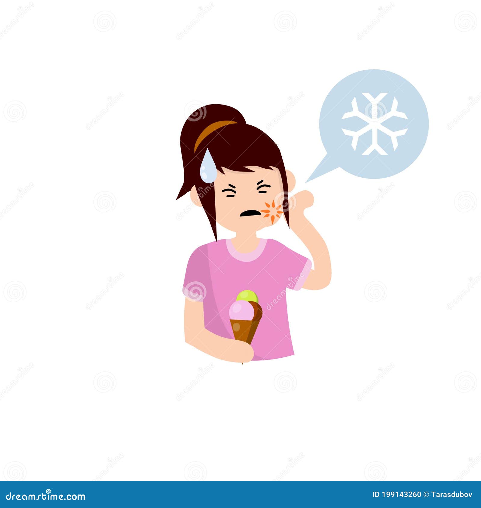 Tooth Sensitivity. Woman and Ice Cream. Pain in Cheek and Cold Stock Vector  - Illustration of health, decay: 199143260