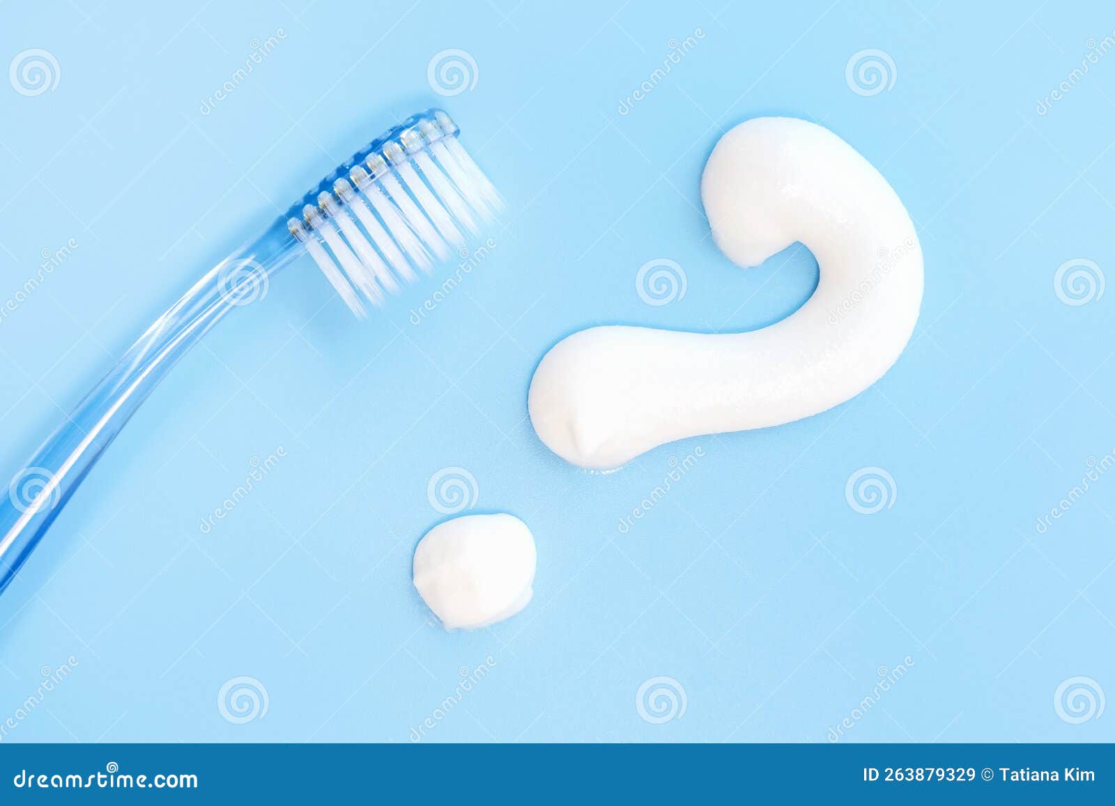 Toothbrush and Question Mark on Blue Background Closeup, Top View. Stock Image Image of sign