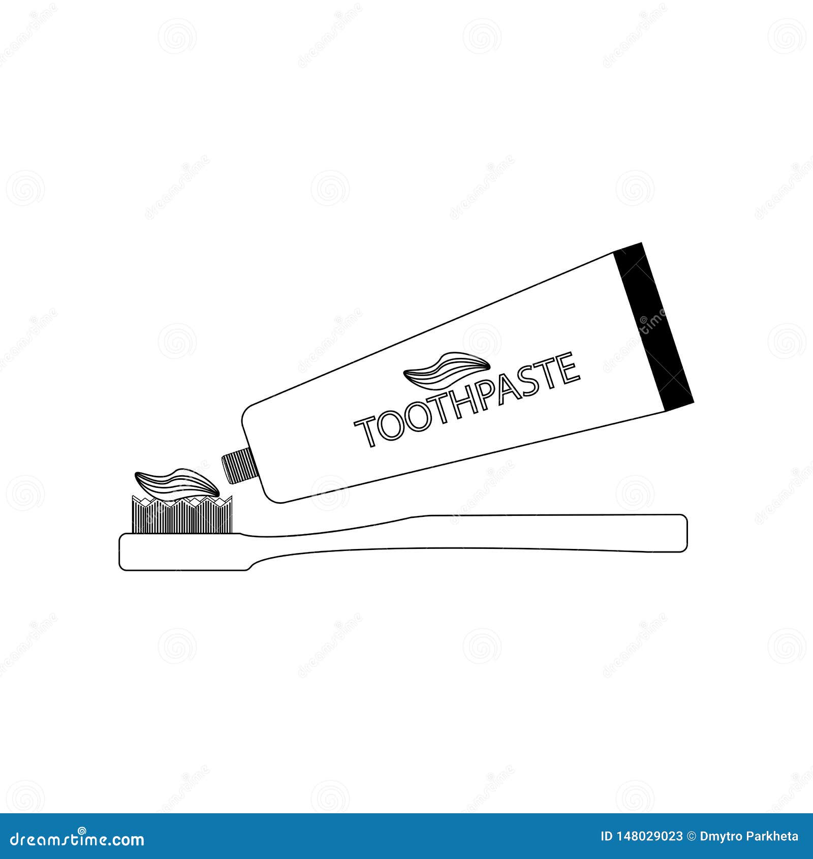 Toothbrush and Toothpaste Outline Stock Vector Illustration of paste