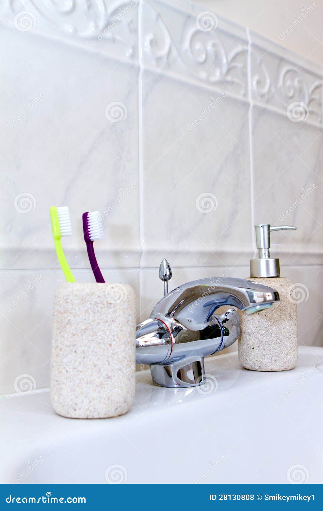 Toothbrushes in a Clean White Bathroom Stock Photo Image of brush