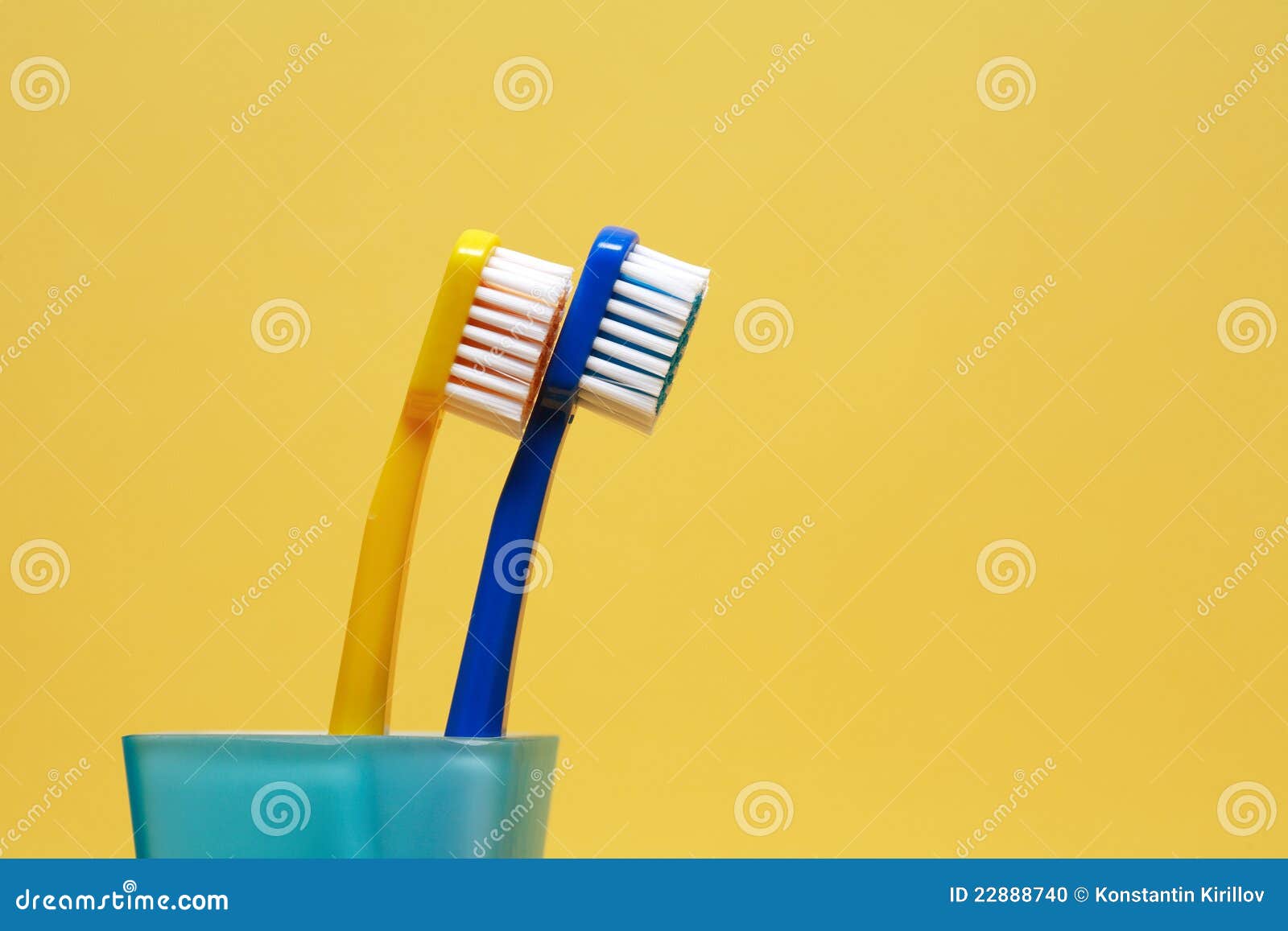 Toothbrushes on Yellow stock photo. Image of cleaning 22888740
