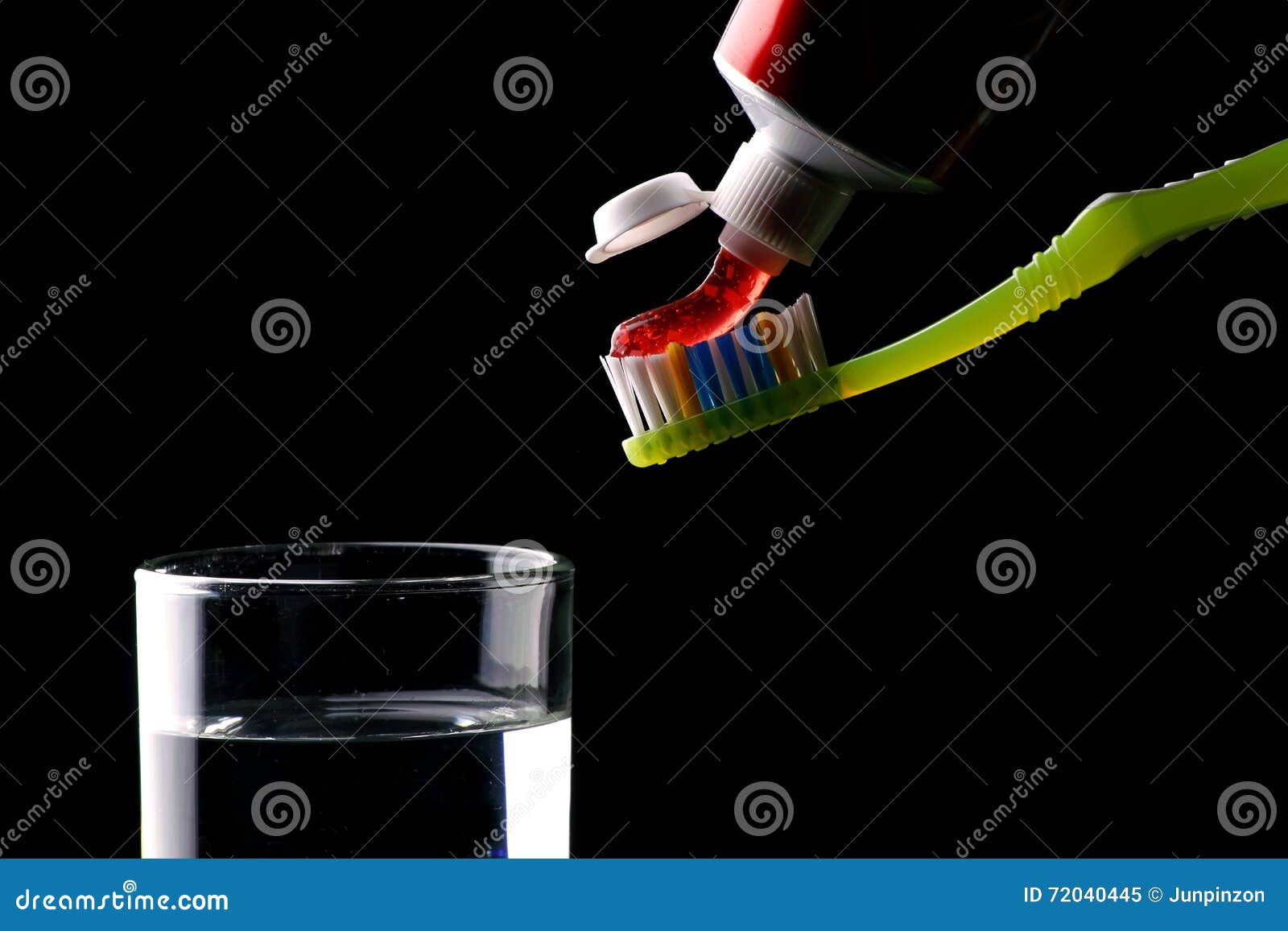 Toothpaste, Toothbrush and a Glass of Water Stock Image Image of