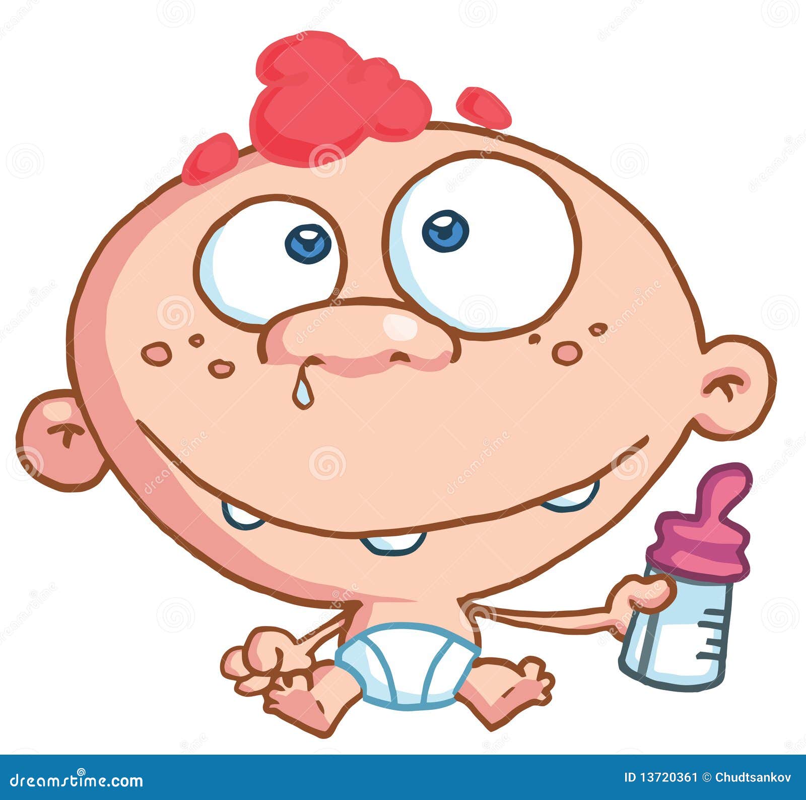 Toothy Baby Met Sproeten En Rood Haar, Die A Dragen Vector Toothy Baby Met Sproeten En Rood Haar, Die A Dragen Vector