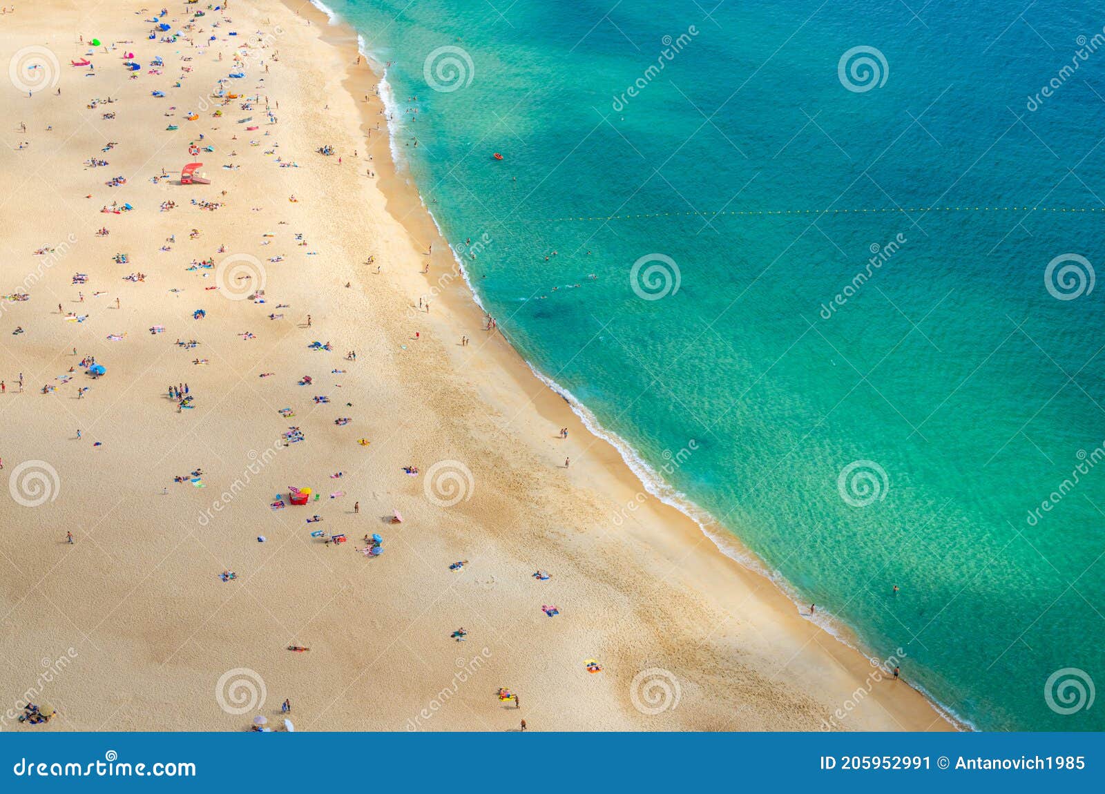 Top Aerial View of Sandy Beach with People Tourists Sunbathing and ...