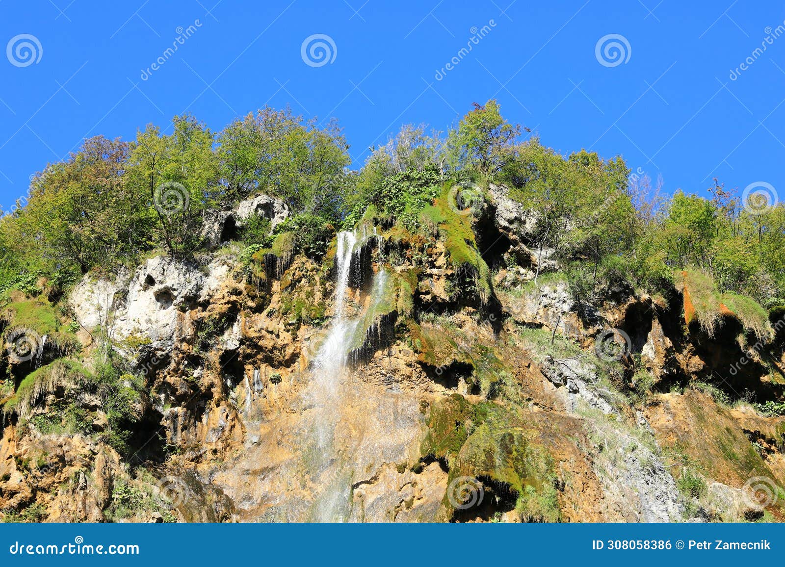 top of big waterfall on plitvicka jezera in croatia