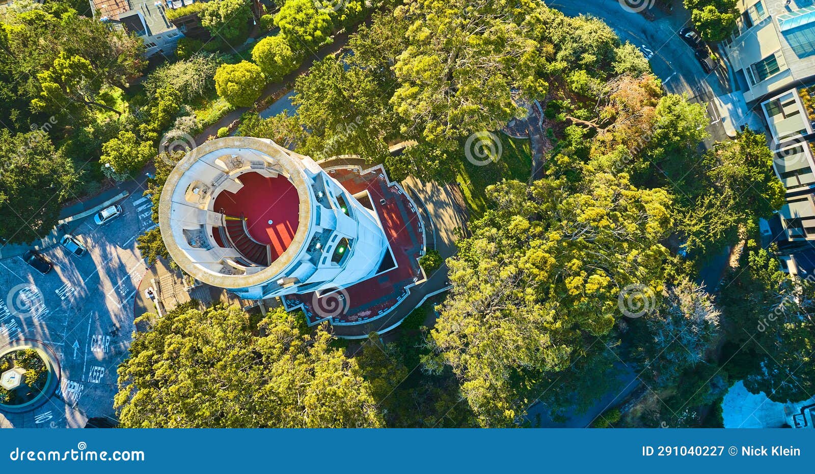 Top of Coit Tower with Interior View Aerial Stock Image Image of city