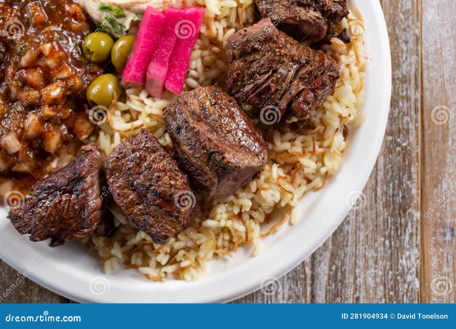 Top down beef kabob plate stock photo. Image of fork 281904934