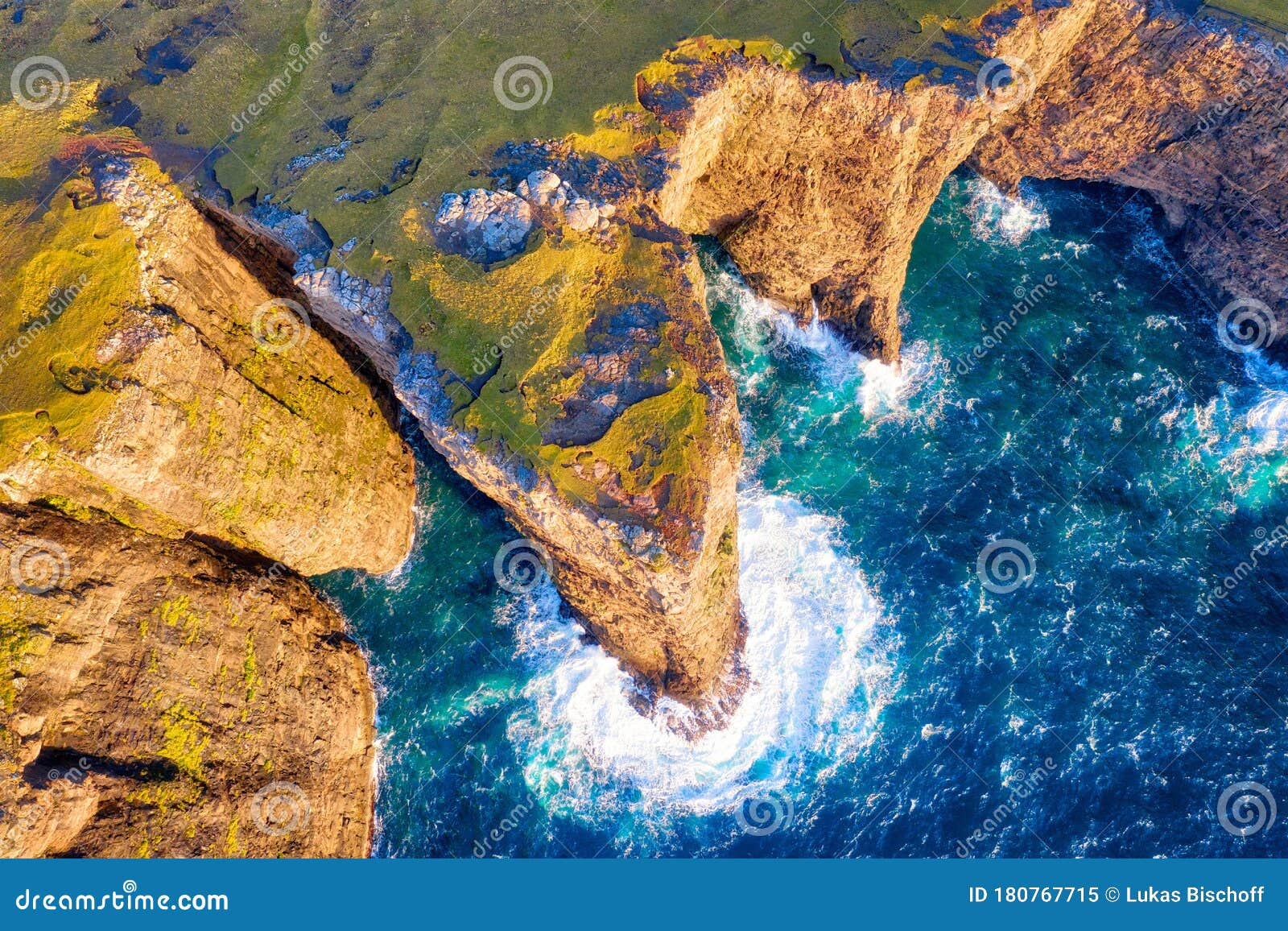 Top Down Cliffs and Coast Line with Waves Breaking Stock Image Image