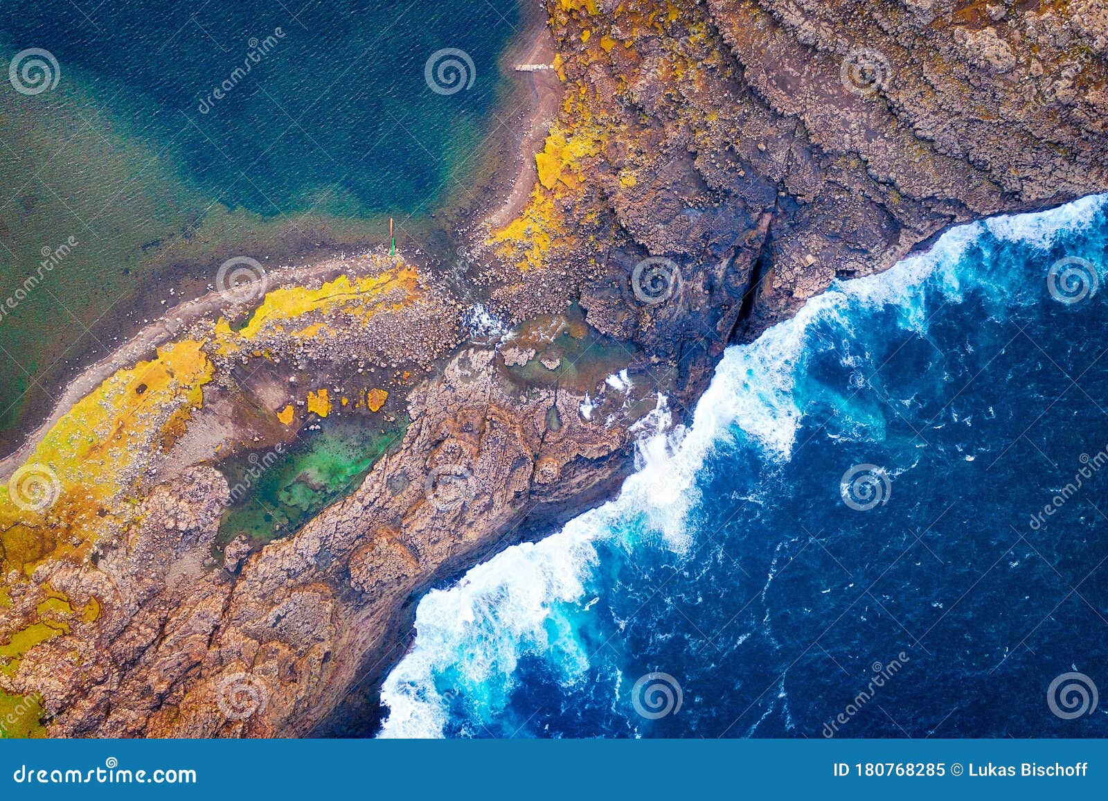 Top Down Cliffs and Coast Line with Waves Breaking Stock Image Image