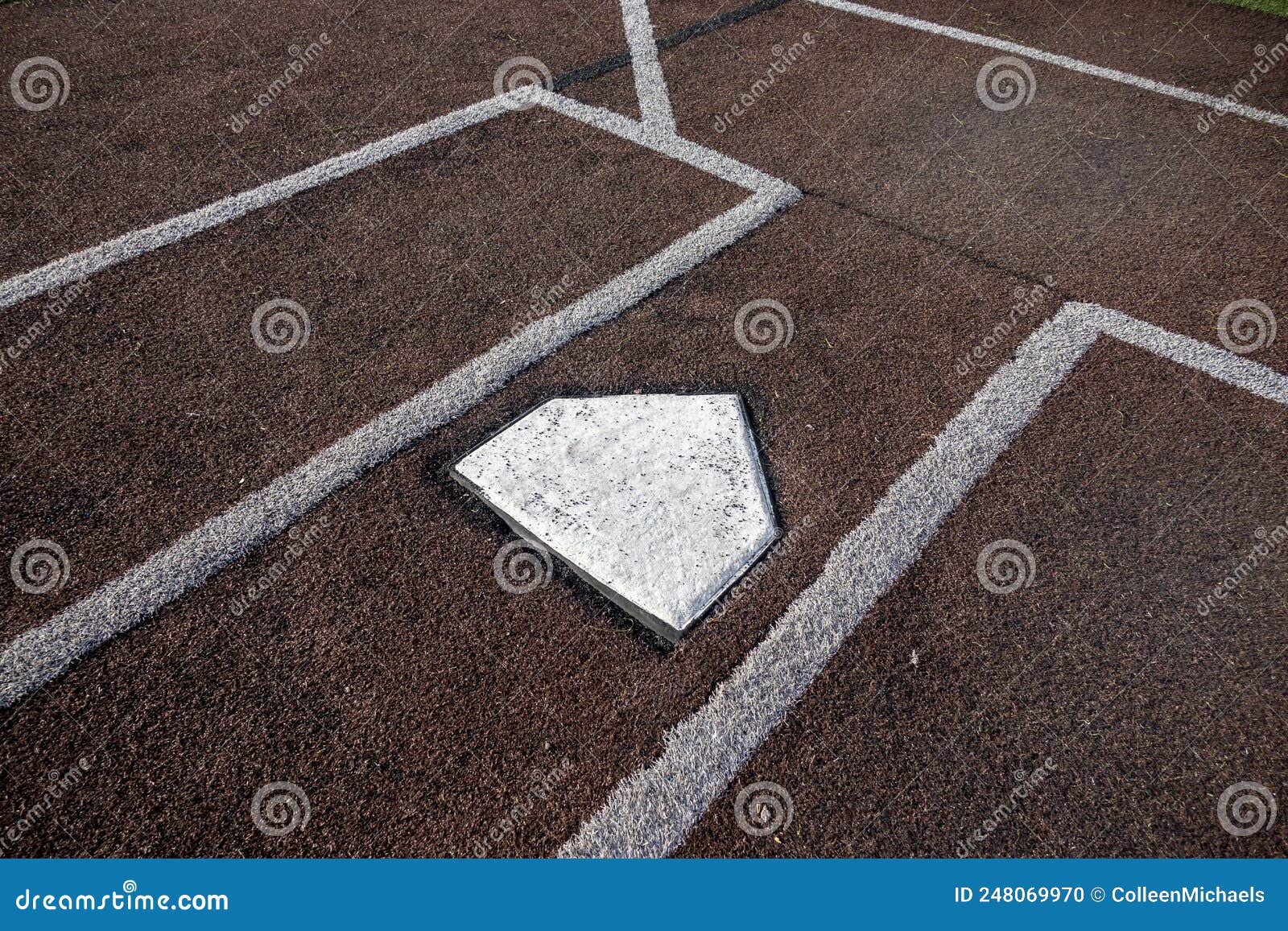 Top Down, Close Up View of Home Base on a Baseball Field Stock Photo