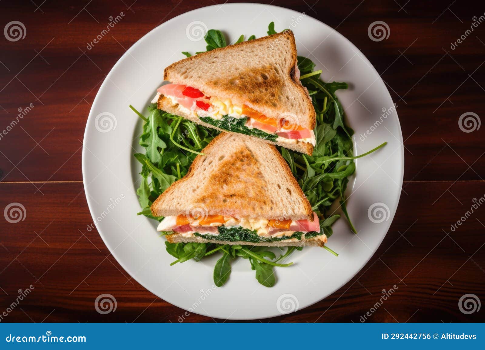 Topdown Shot of Sandwich on a Ceramic Plate Stock Photo Image of