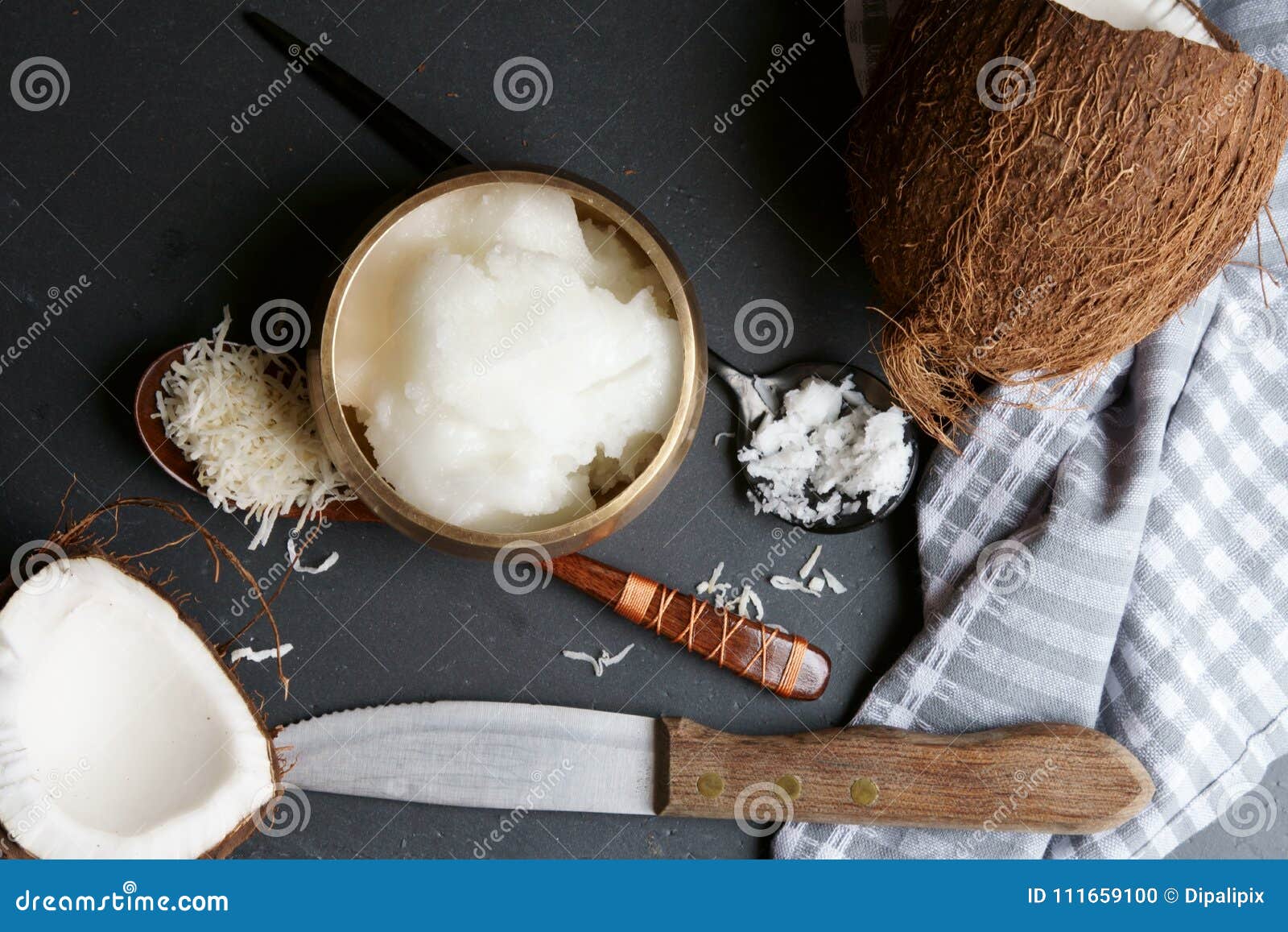 Top Down View of Coconut Oil, Coconut Flakes Stock Photo Image of
