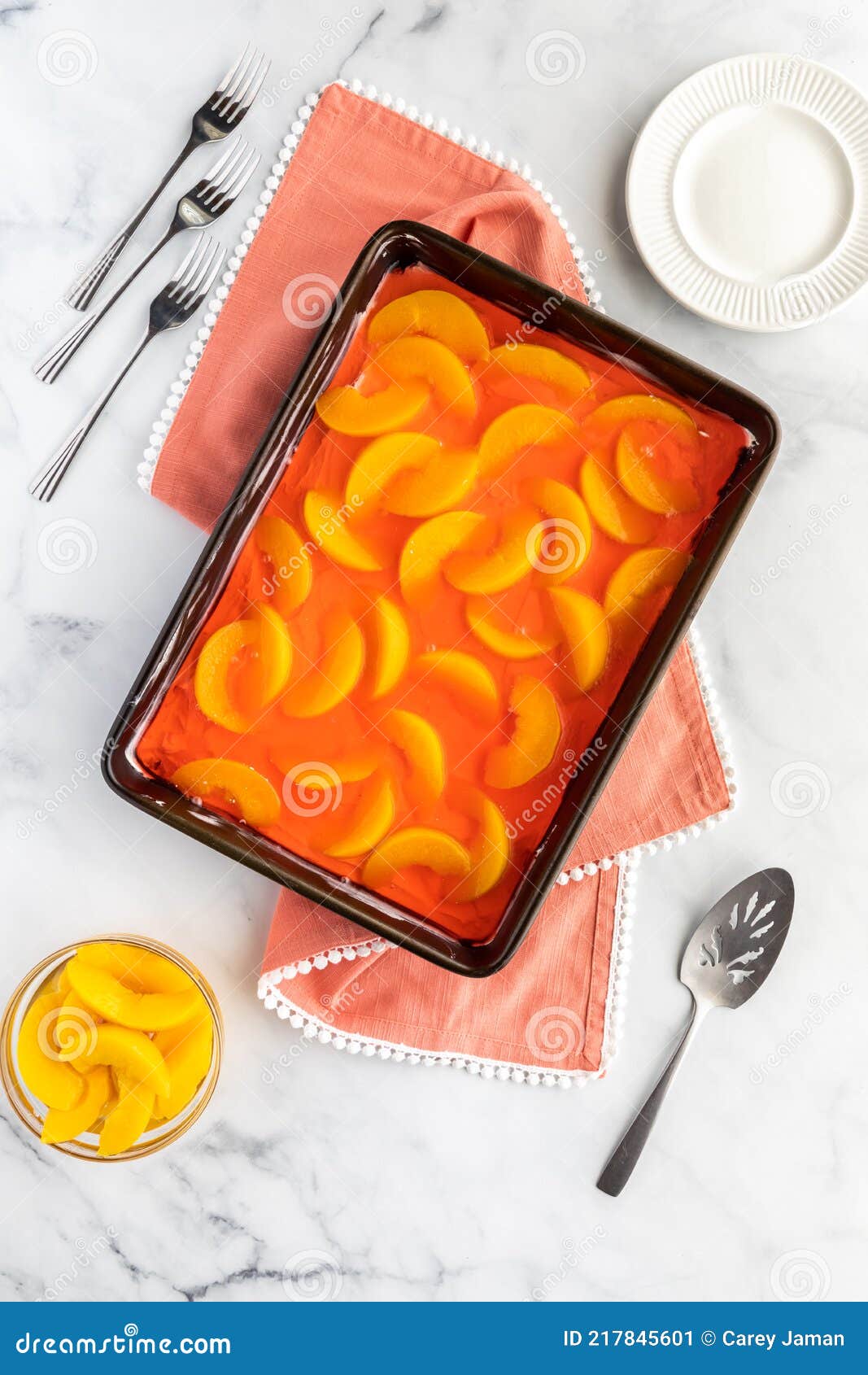 Top Down View of a Peach Jelly Dessert Ready for Serving. Stock Image Image of salty, spatula