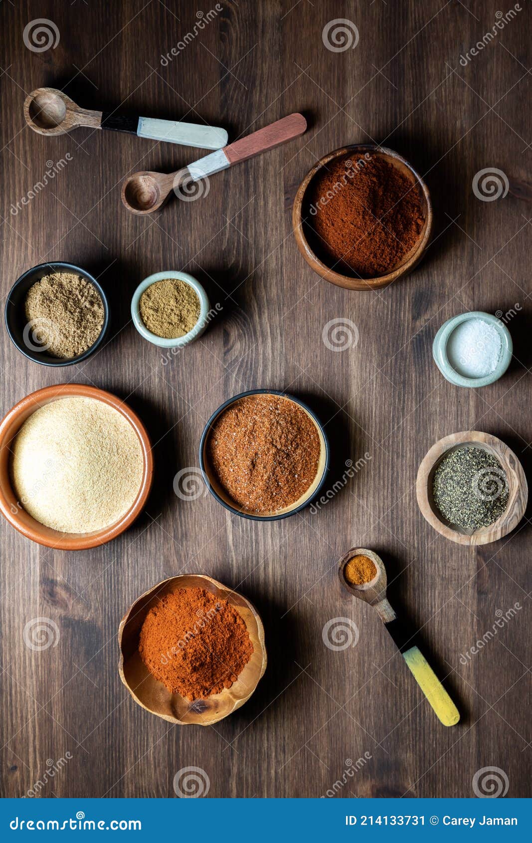 Top Down View of Various Ground Spices Used in Making a Southwest Spice