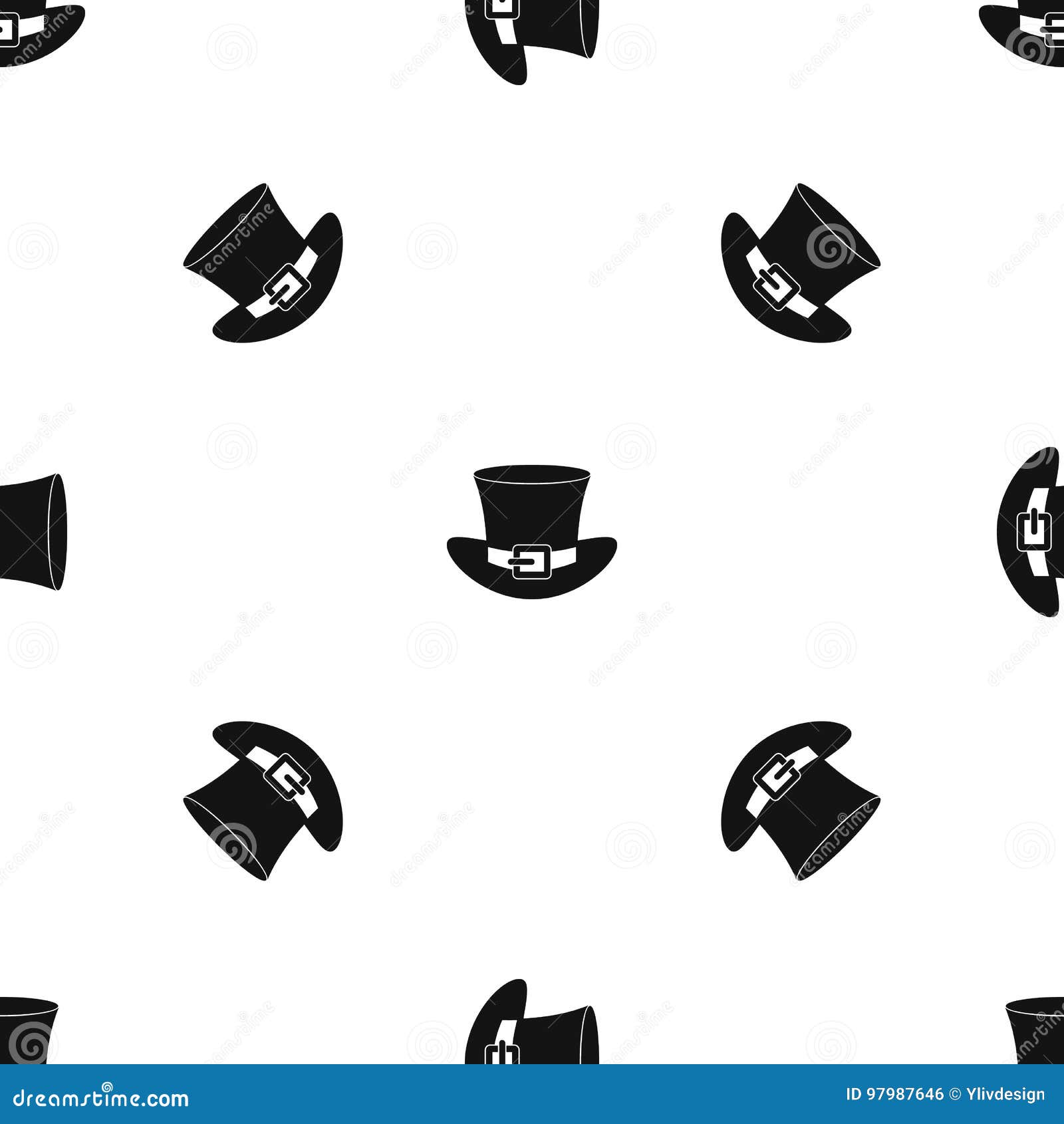 Top Hat with Buckle Pattern Seamless Black Stock Vector Illustration