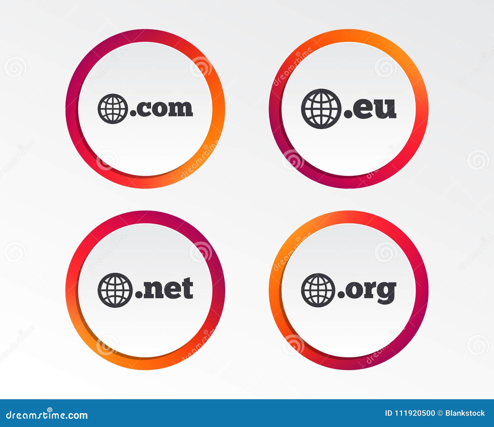 Toplevel Domains Signs. Com, Eu, Net and Org. Stock Vector