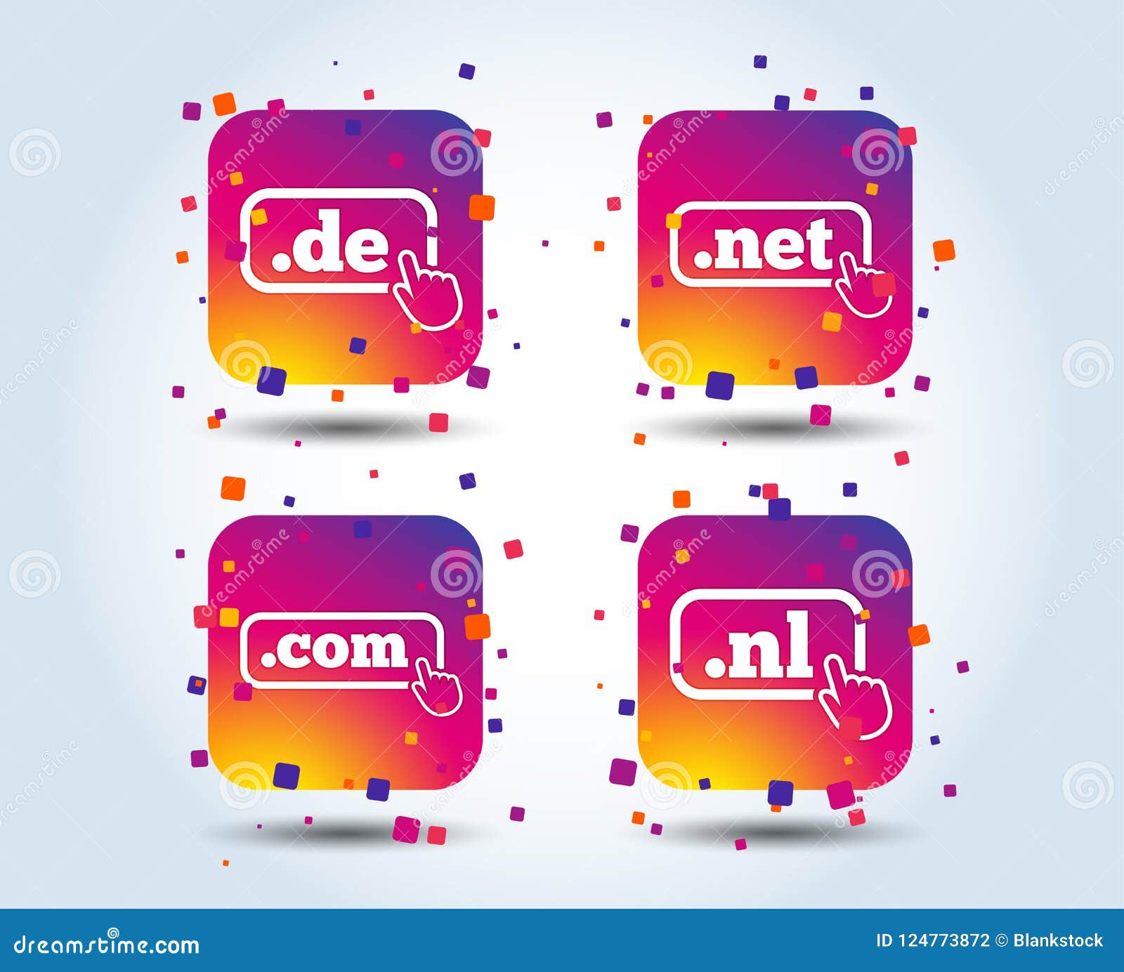 top-level domains signs. de, com, net and nl.