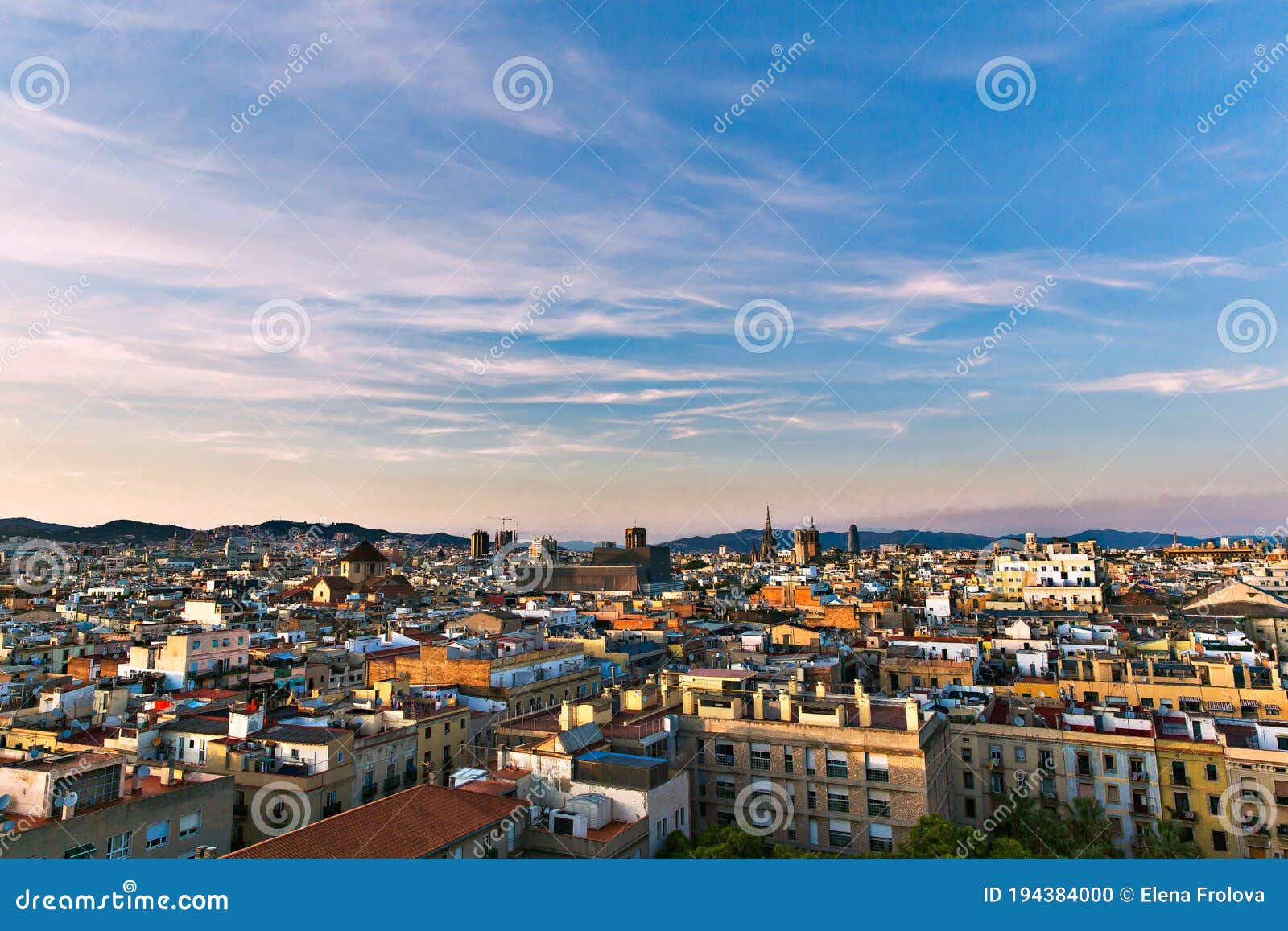 Top Panoramic View of the Barcelona Landscape. Europe, Barcelona, Spain