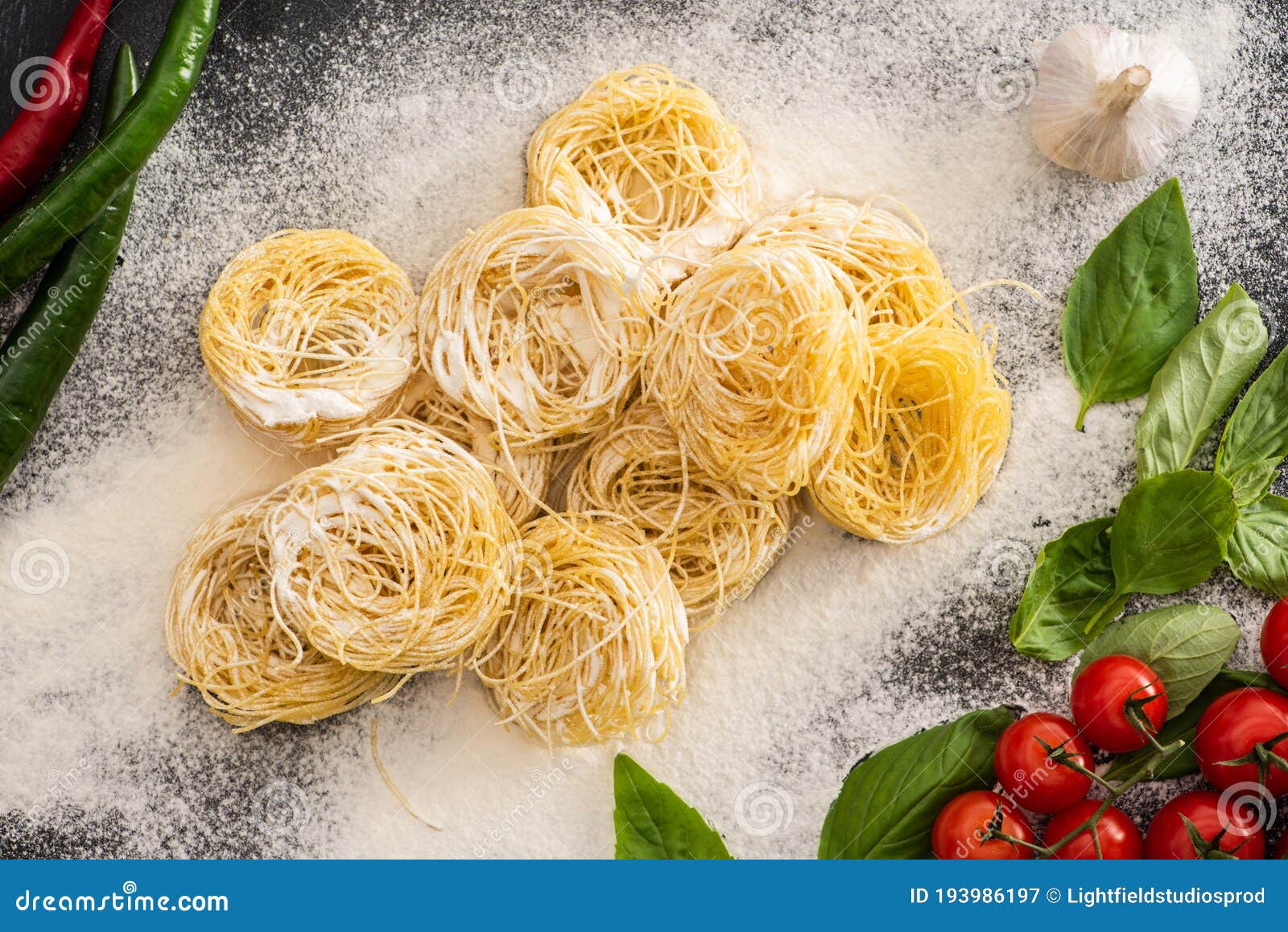 Top of Raw Capellini Pasta with Stock Image Image of garlic, vegan