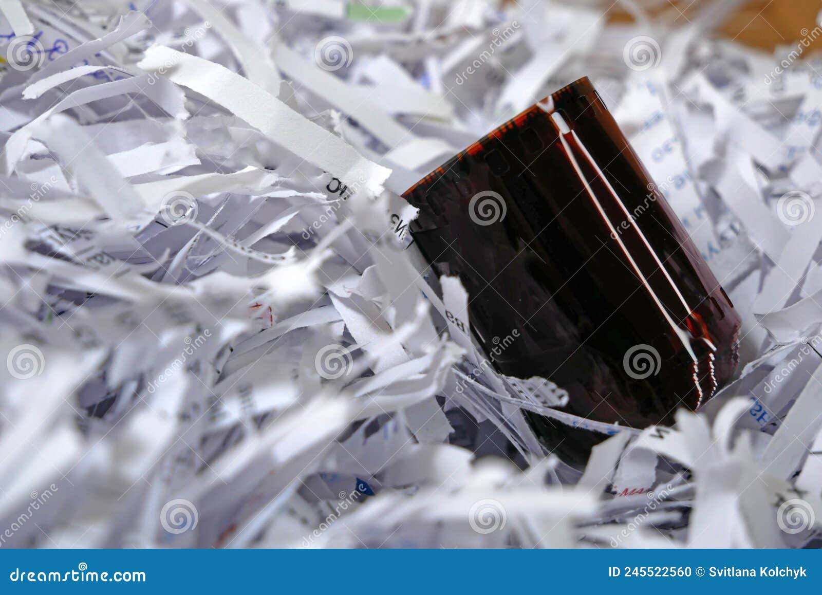 Top Secret Information on Retro Vintage Film for Camera among Shredder Paper and Hand in White Gloves, Thief Information Concept Stock Photo - Image of backup, 245522560