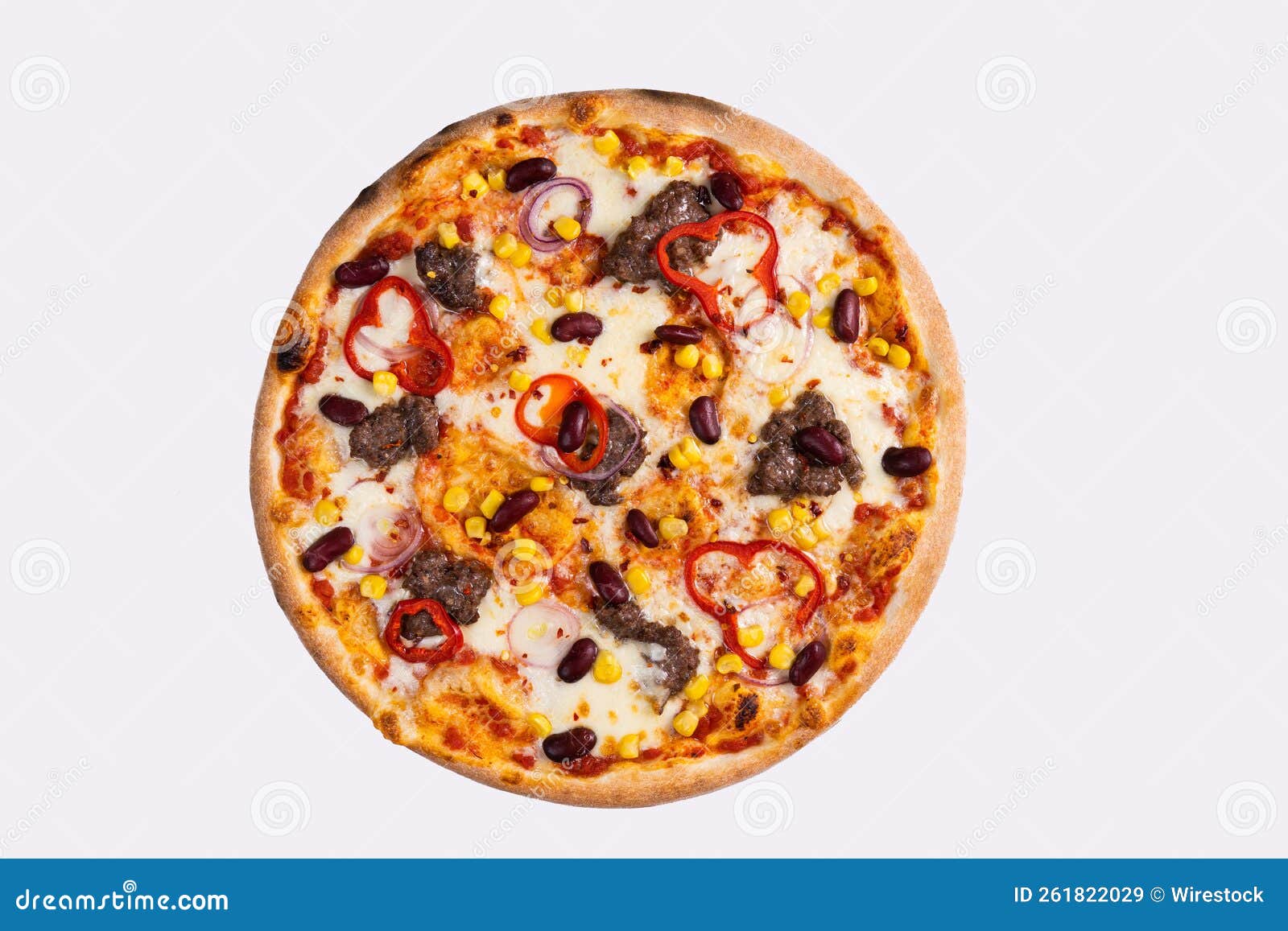 Top shot of a meat pizza stock image. Image of pepper 261822029