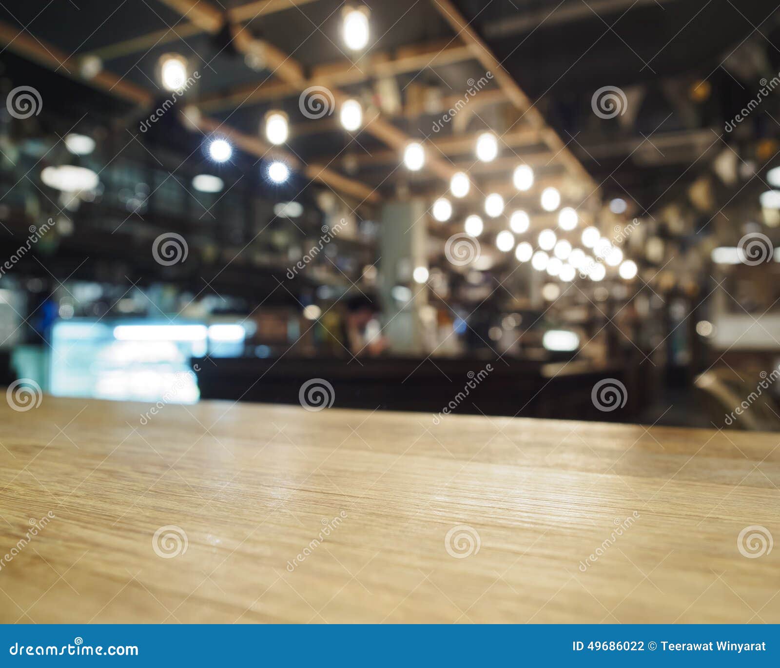 top of table with bar cafe restaurant blurred background