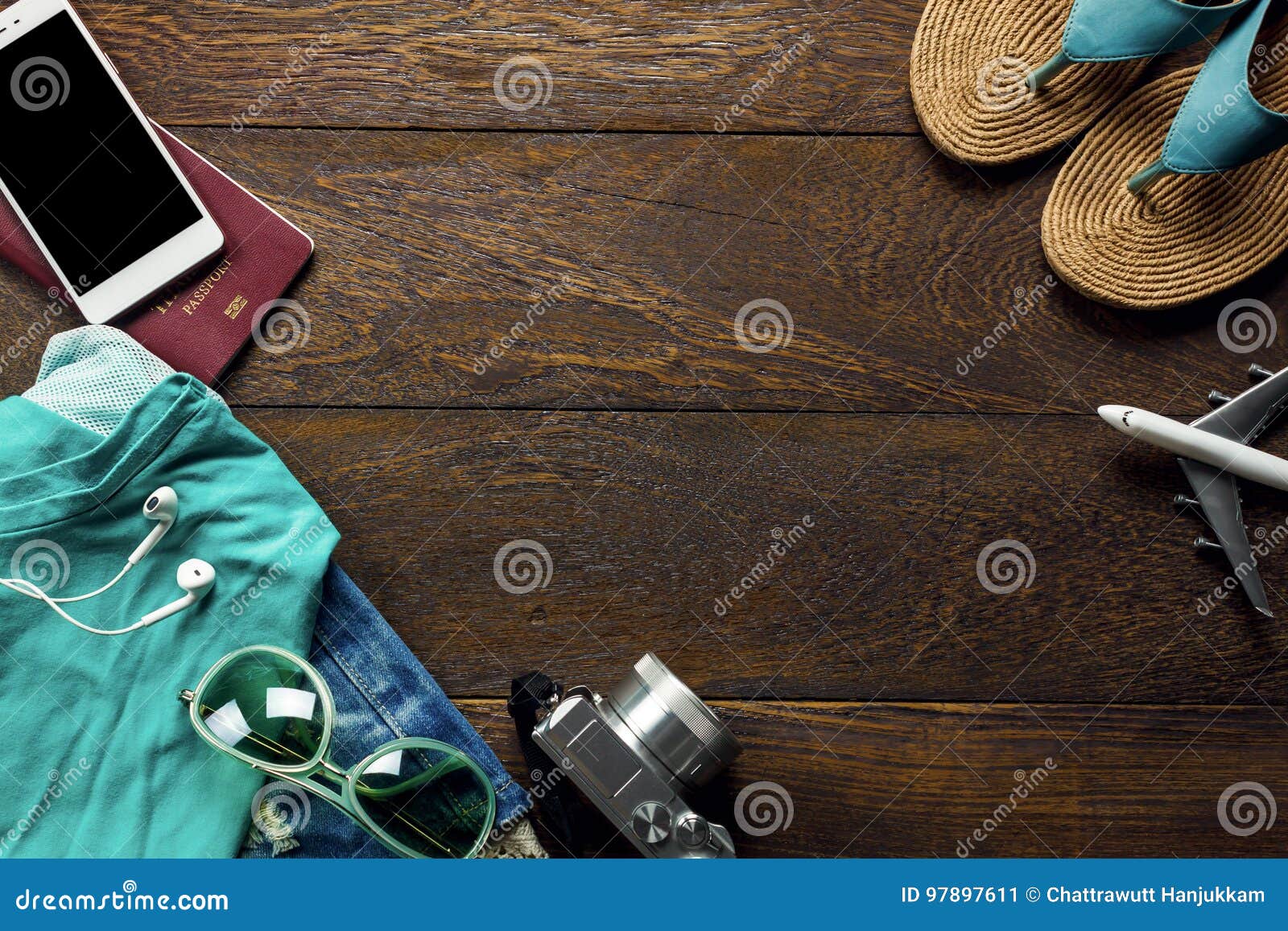 Top View Accessories Travel with Mobile Phone Stock Image - Image of ...