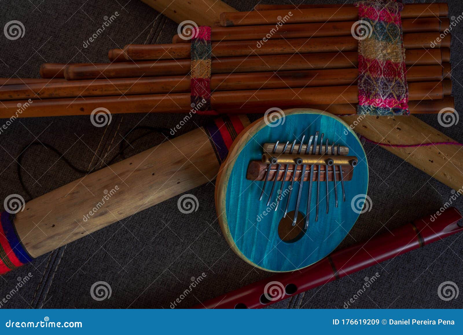 Top View Of Afro-Peruvian Instruments Handmade In Peru. Concept Of Traditional Andean Music ...