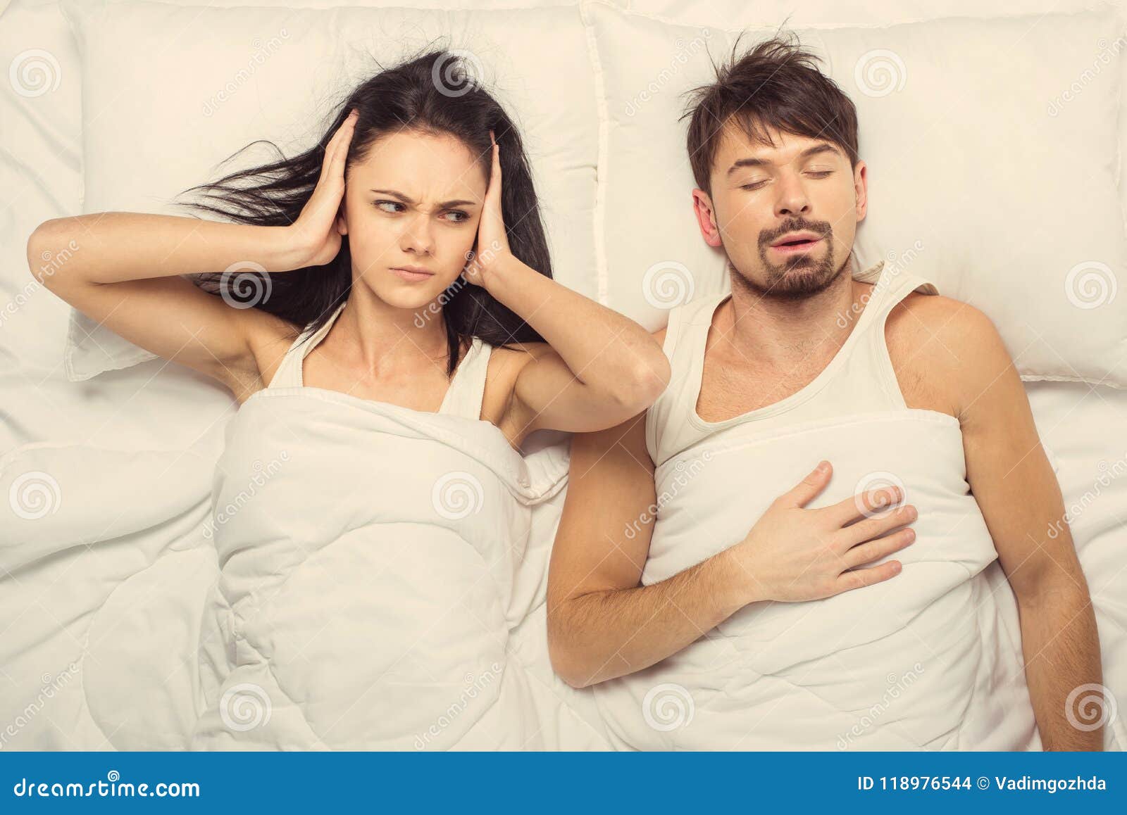 Top View.Angry Woman Trying Fall Asleep Stock Photo - Image of ...