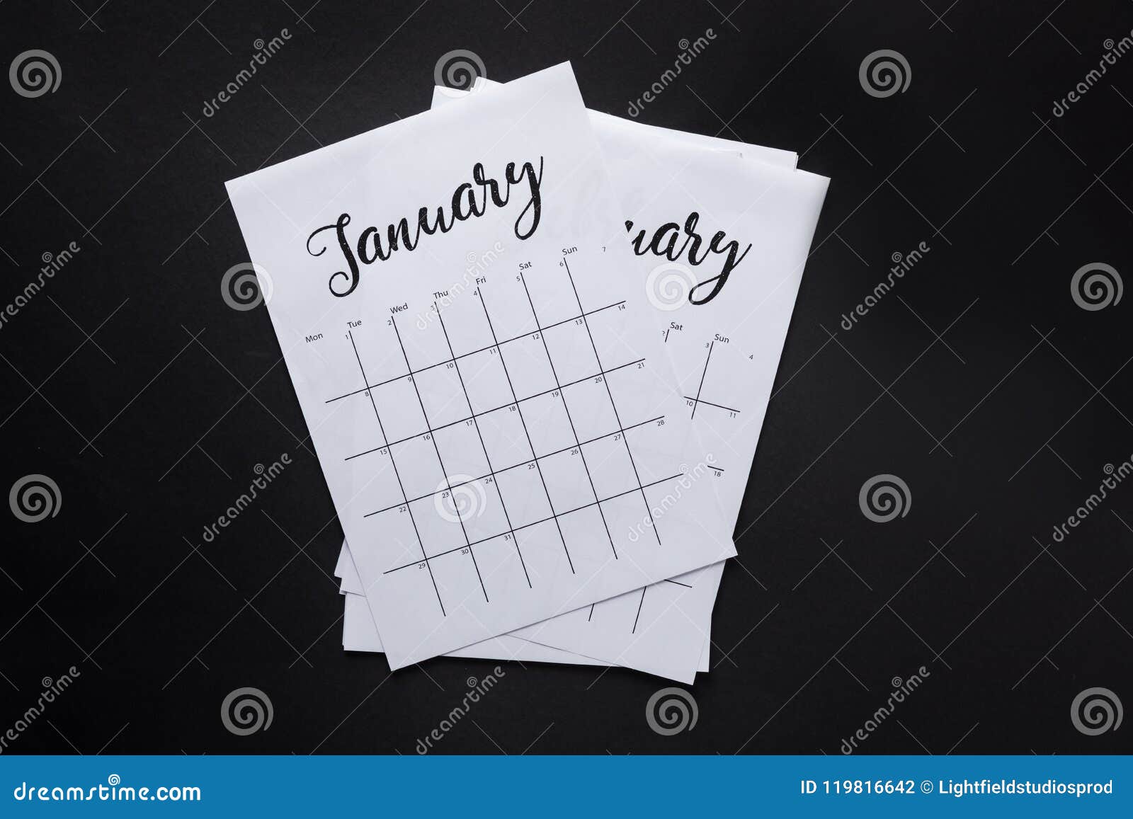 Top View of Arranged Parts of Paper Calendar Stock Illustration