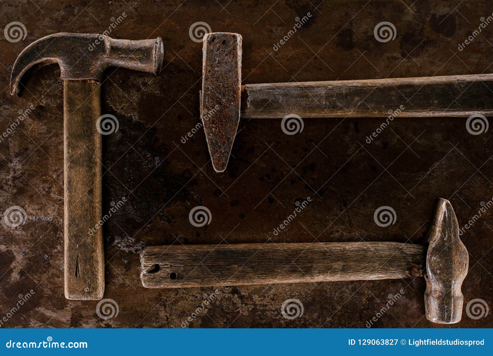 Top View of Arranged Retro Hammers on Rusty Stock Image Image of assortment, objects 129063827