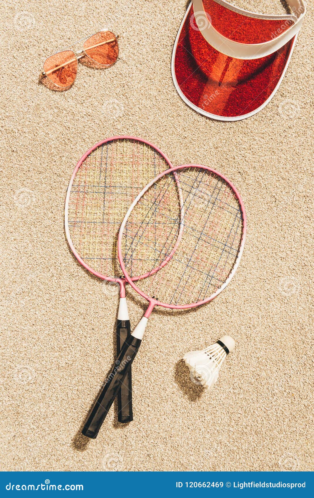 Top View of Badminton Equipment, Sunglasses and Cap Stock Image Image
