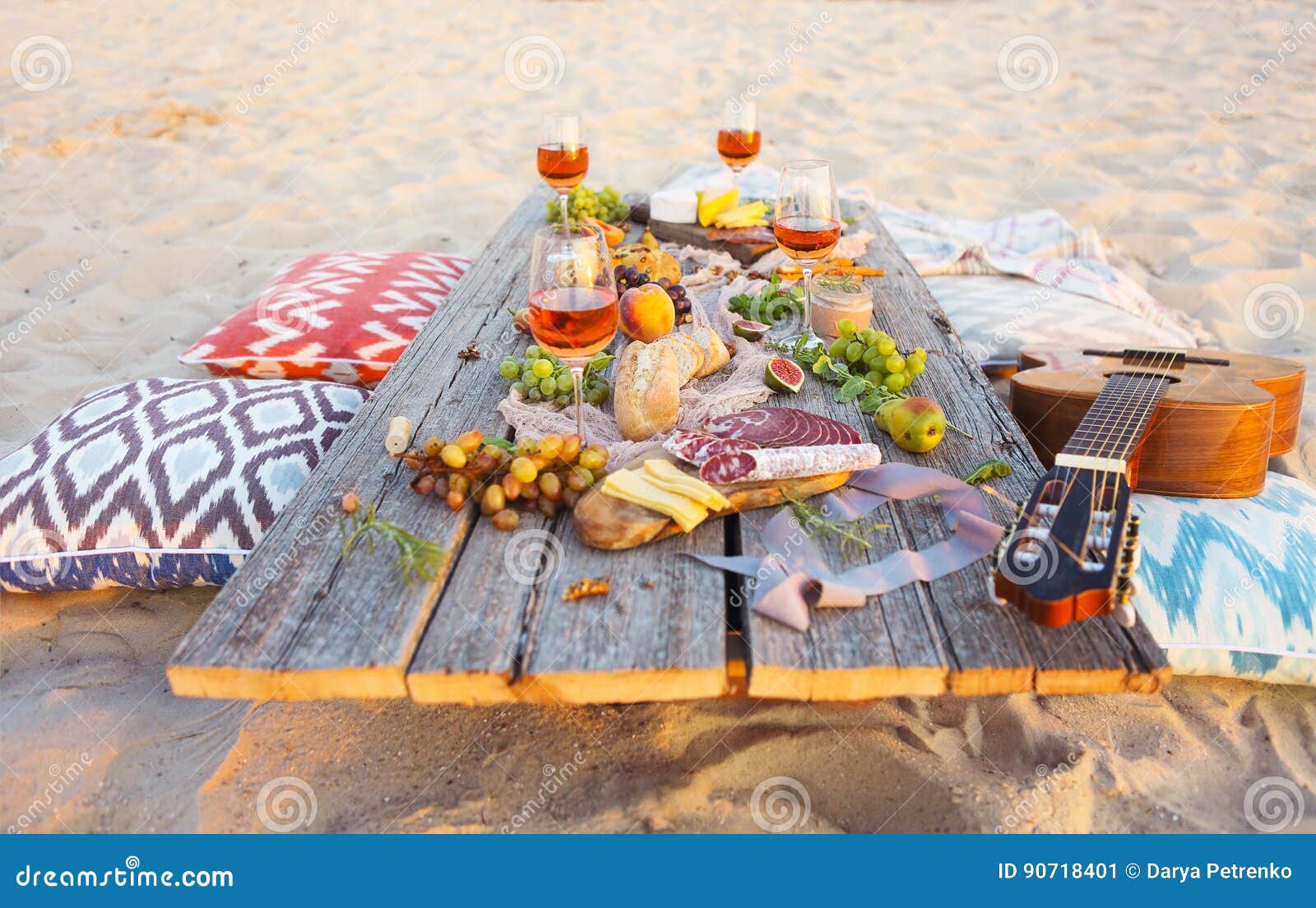 Top View Beach Picnic Table Stock Image Image of friends, bread 90718401