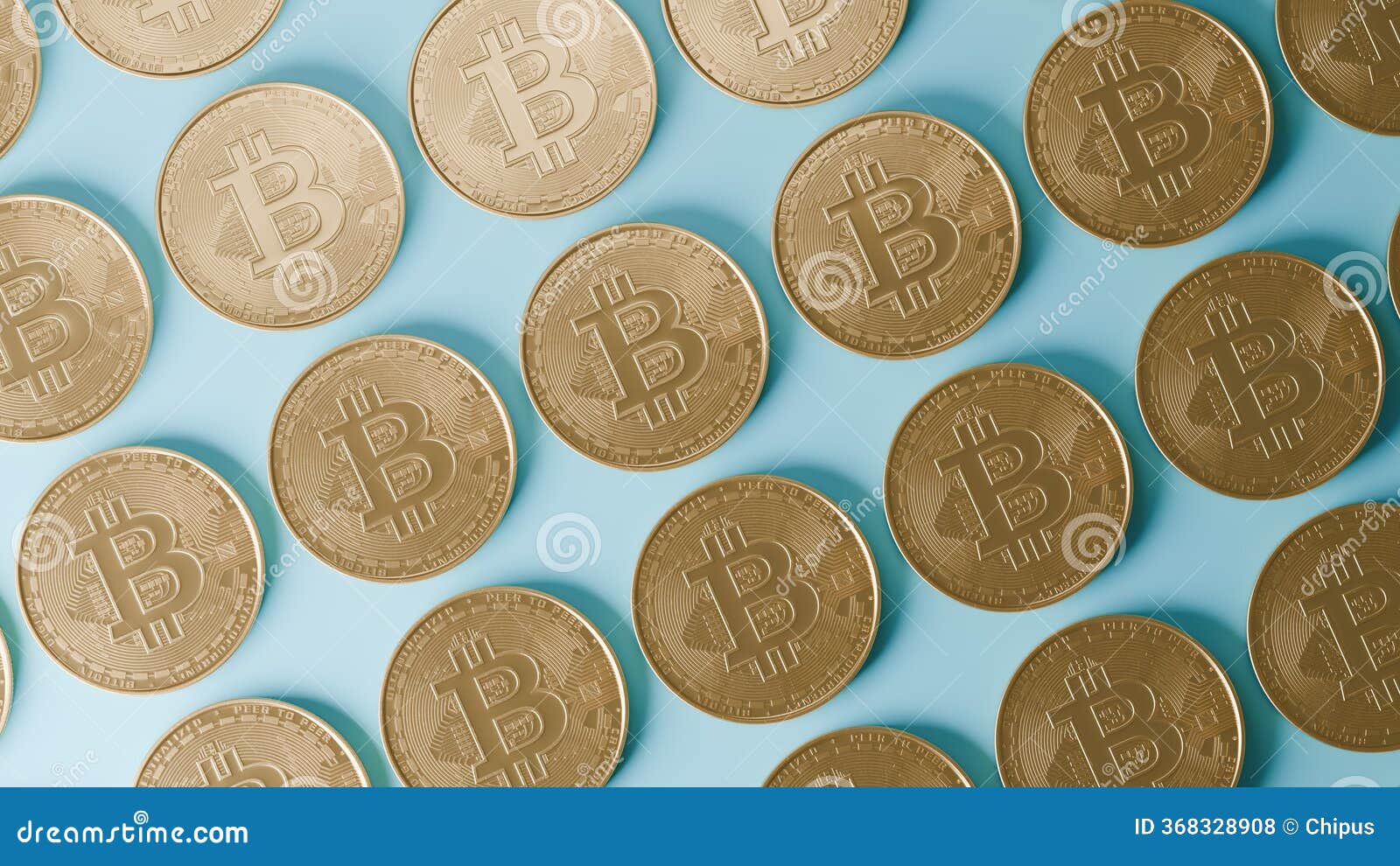 Top View of Bitcoin Coins on the Blue Background. Cryptocurrency Coins  Pattern. 3d Rendering. Stock Illustration - Illustration of bitcoin, gold:  368328908
