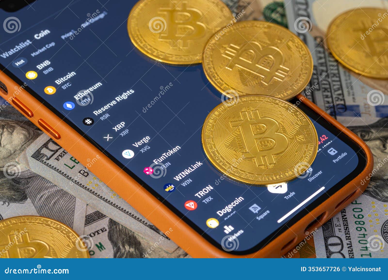 Top View of Bitcoin Coins Lying on Smartphone with Cryptocurrency App on  Screen Stock Photo - Image of company, screen: 353657726