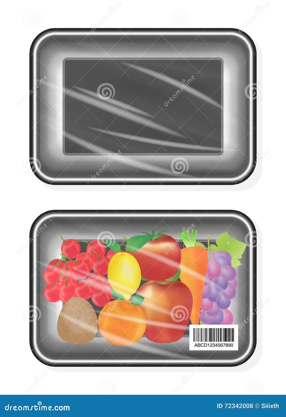 Top View Of Black Polystyrene Packaging Mockup With Fruite Inside Stock ...