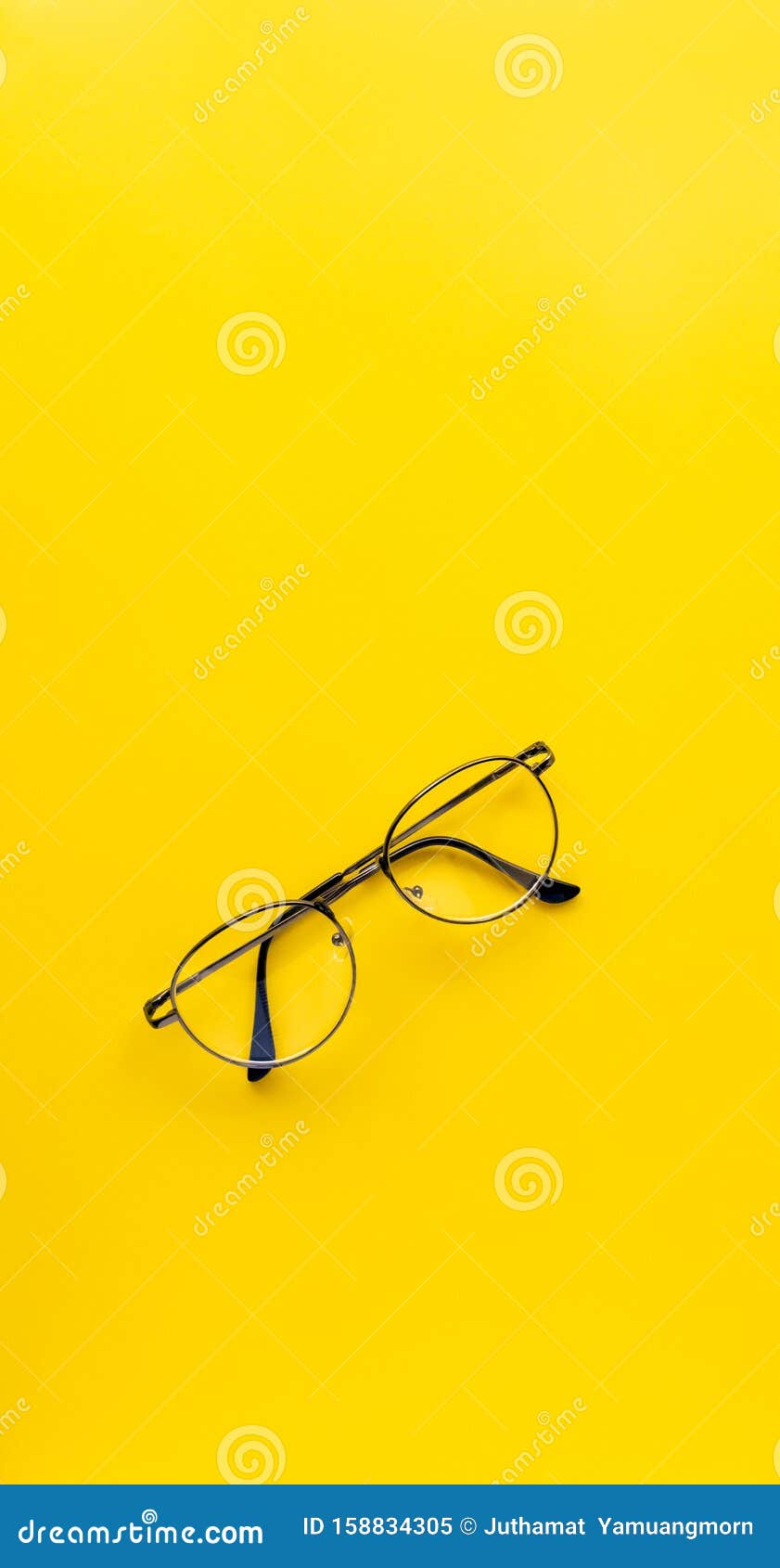 Top View. Black Vintage Glasses of Accessory Fashion, Minimal Style on Yellow  Background Use for Wallpaper and Screen Stock Image - Image of sunglass,  vintage: 158834305