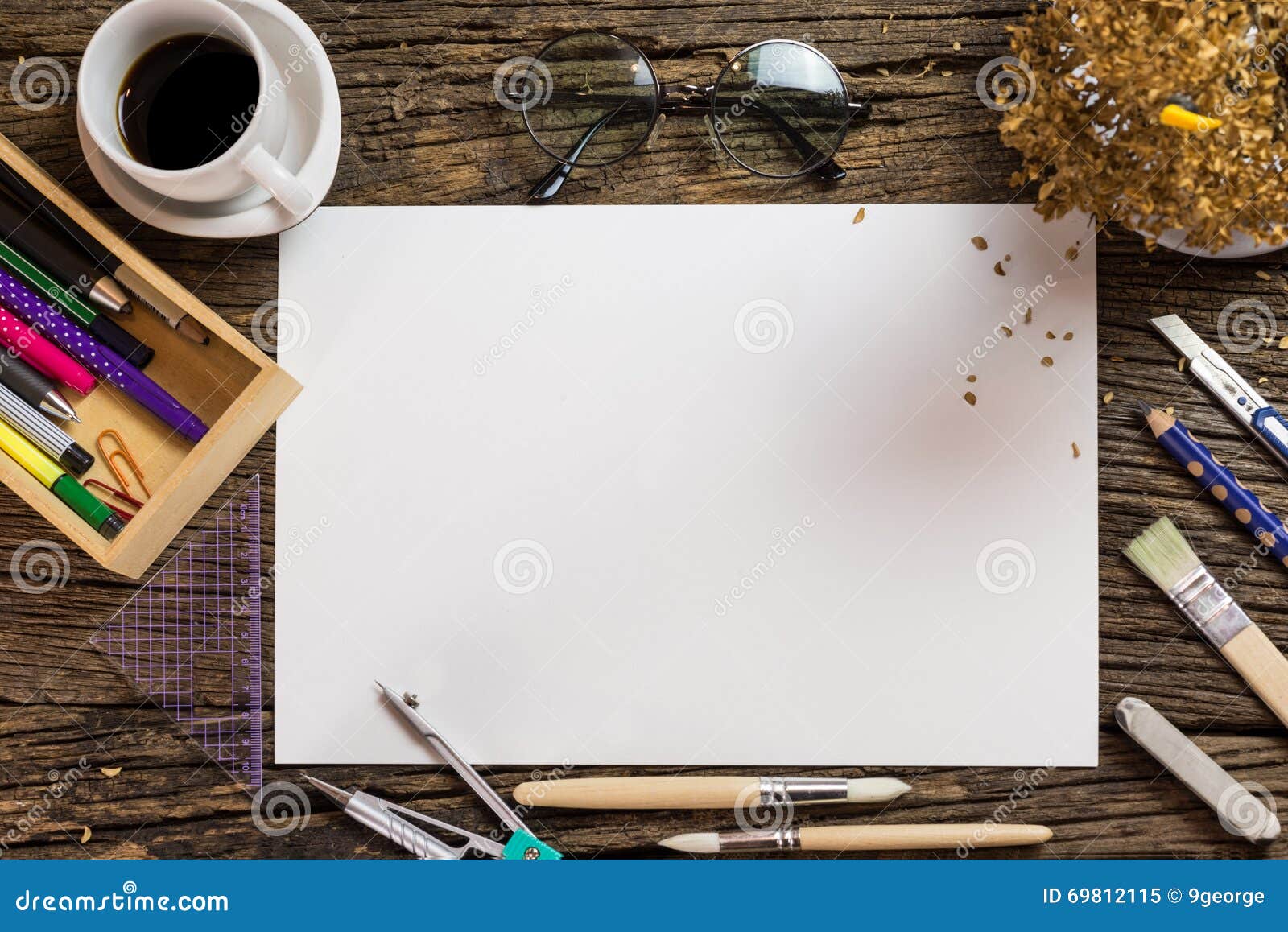 Top View Of Blank Paper And School Supplies On The Dark ...