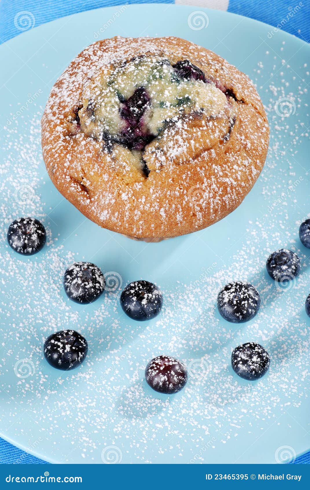 Top View Blueberry Muffin with Icing Sugar Stock Image Image of snack