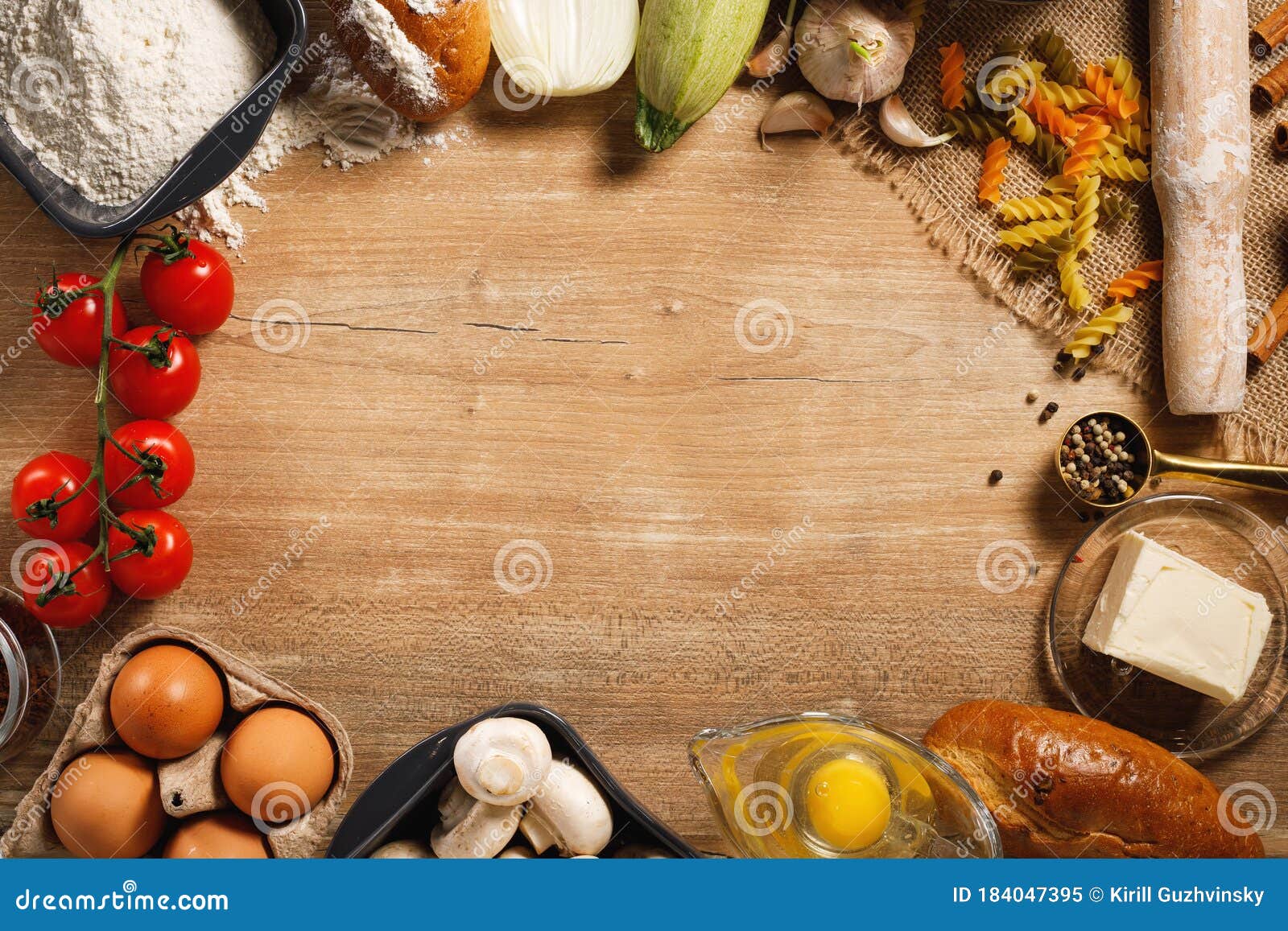 Top View Board And Vegetables With Spices On Kitchen Table Cooking Classes Concept With Copy Space Stock Image Image Of Cook