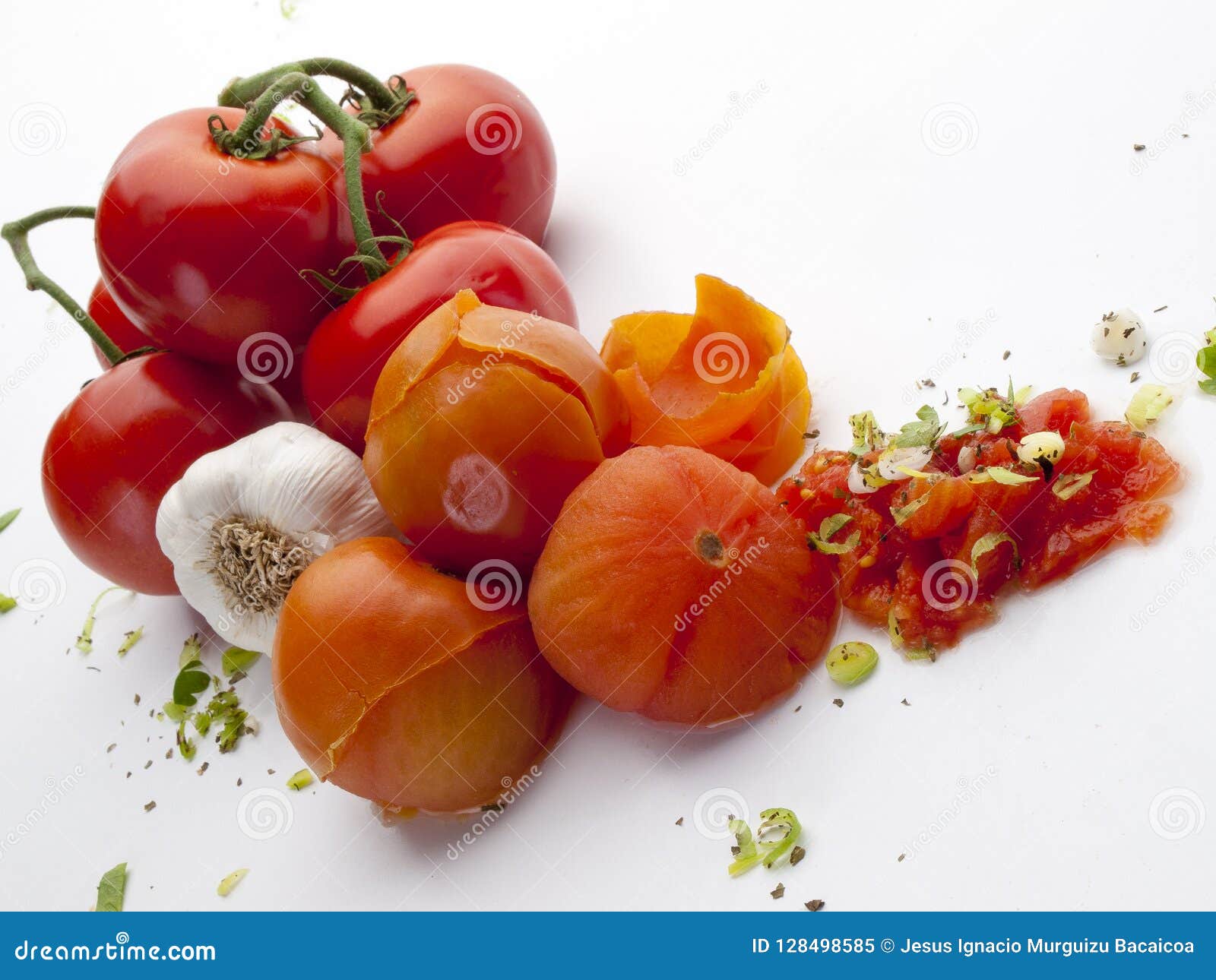 top view of branch tomatoes a head of garlic and chives 2