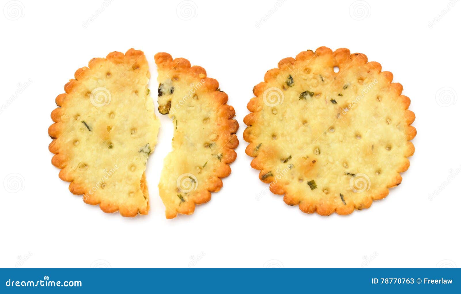 top view broken and intact crispy crackers on white