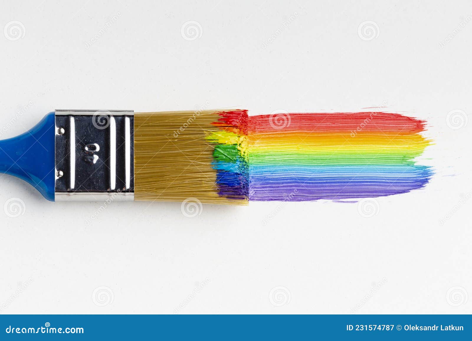 Top View Brush with Rainbow Paint. High Quality Photo Stock Image