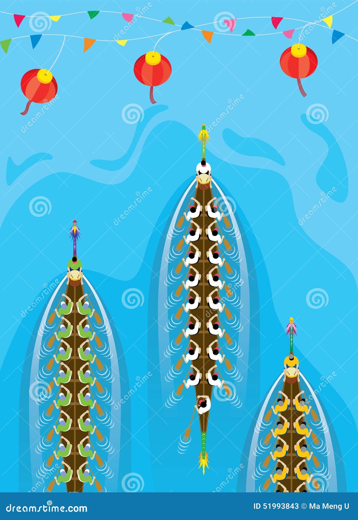 Top View Of Chinese Dragon Boat Competition Stock Vector 