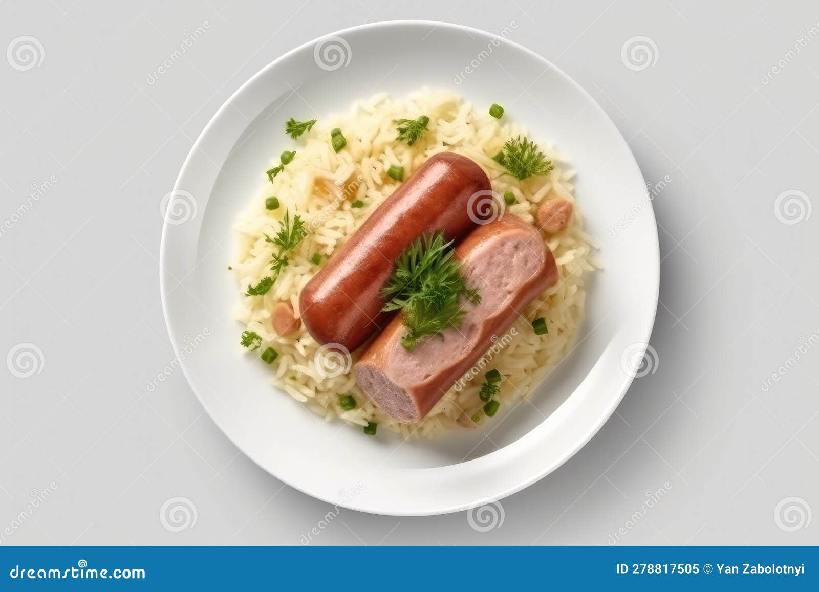 top view choucroute garnie on white round plate on white background. generative ai