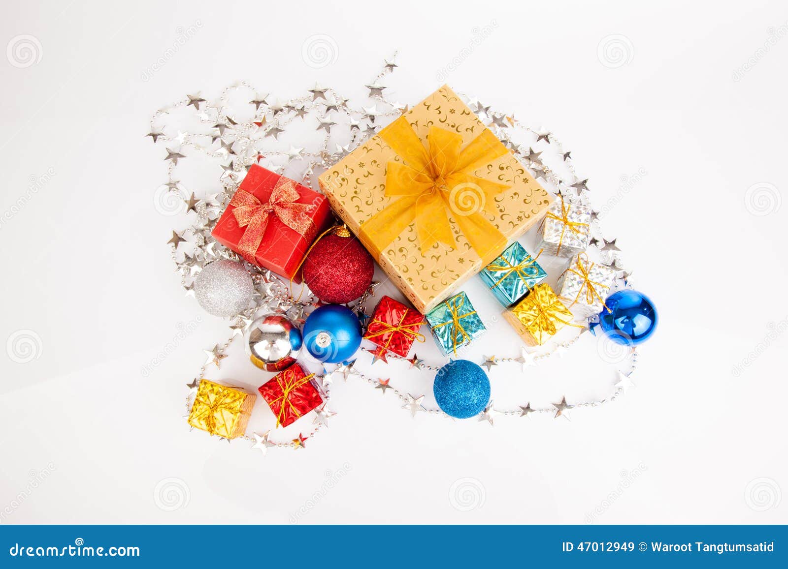 Top View of Christmas Tree Bauble ,ornament and Gift Box Stock Image
