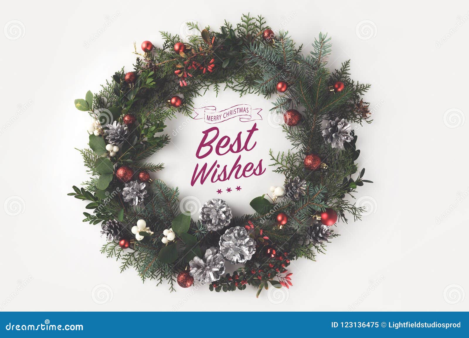 Download Christmas Wreath With Balls And Pine Cones Stock Image Image of isolated scissors