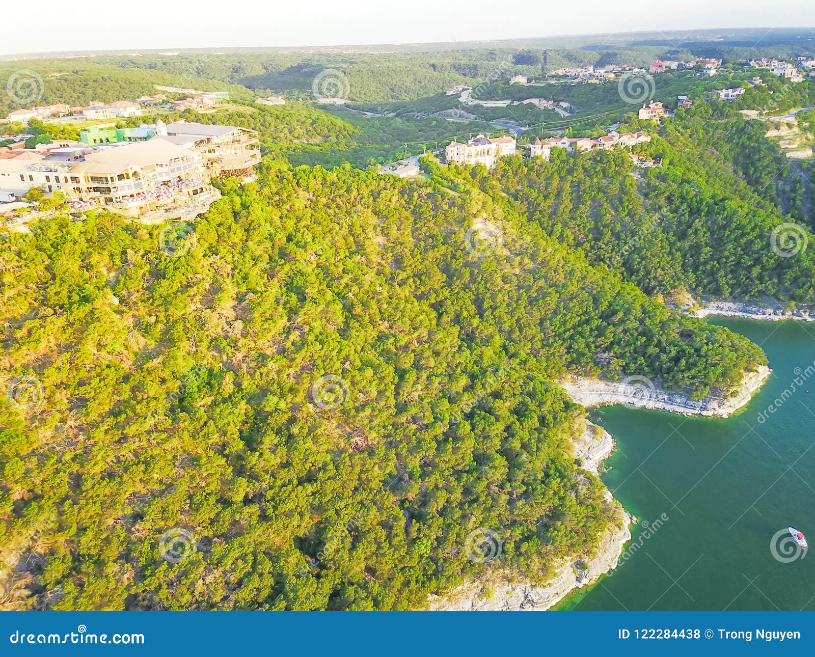 Top View Cliff Rock Wall, Bluffs at Lake Travis, Austin, Texas, Stock