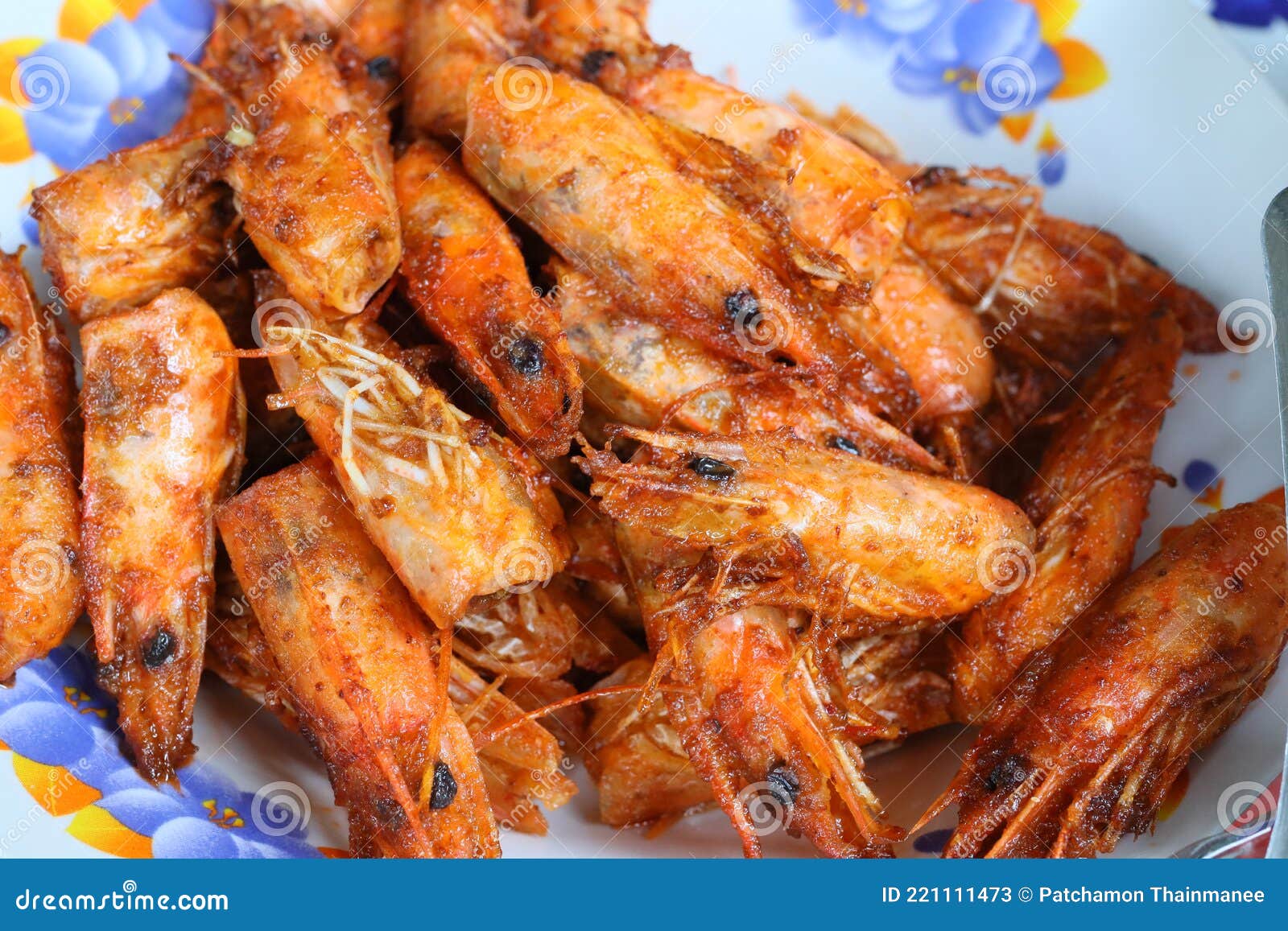 Top View, Closeup, Deepfried Herb Marinated Shrimp Head, Seafood Concept Stock Image Image
